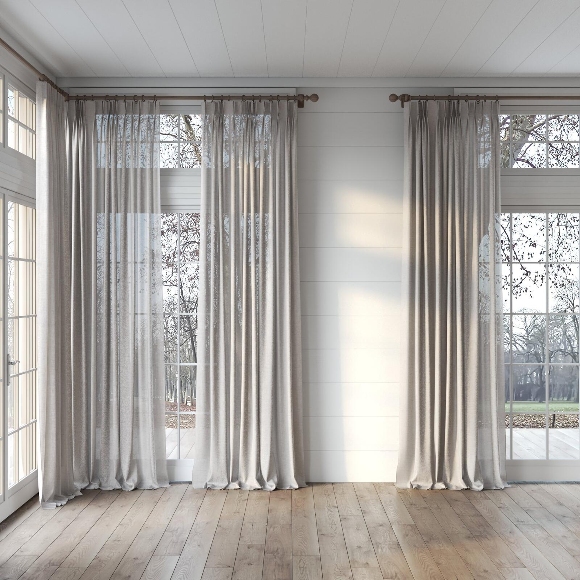 Full view of Rava Quartz, puddled, on curtain rod