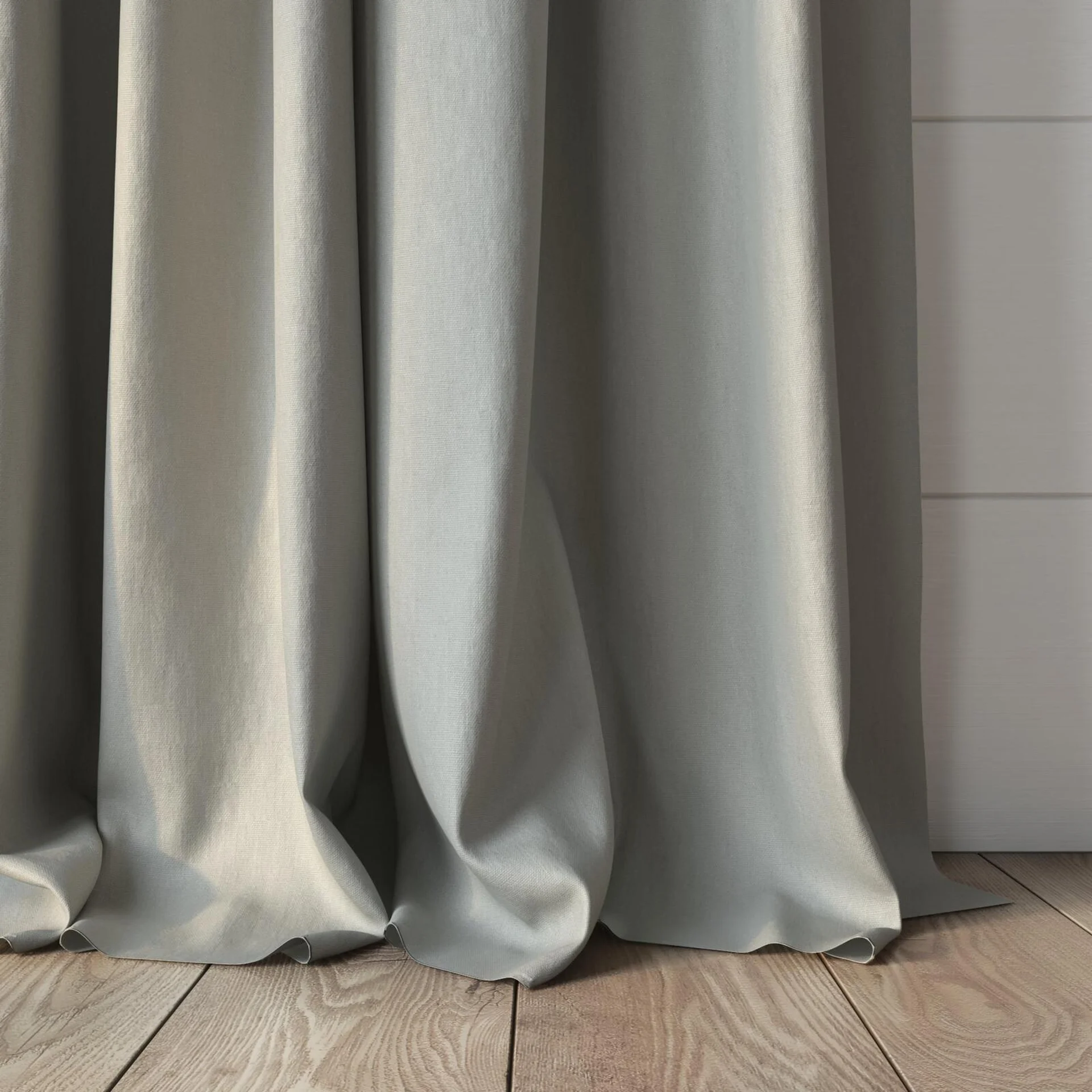 Bottom view of Eternal Bone, puddled, on curtain rod