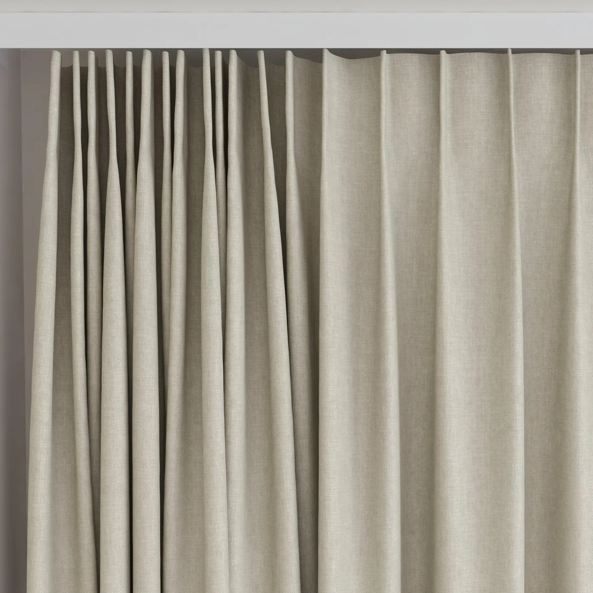 Top view of Rover Taupe, on curtain rail