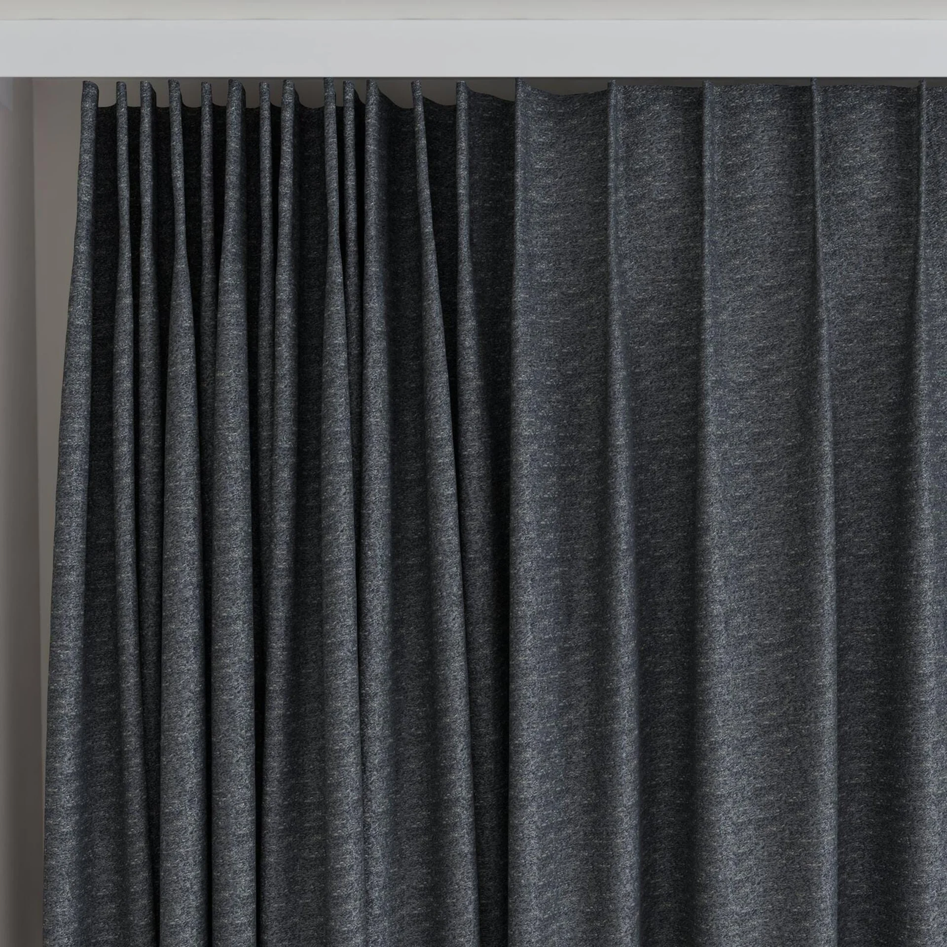 Top view of Metallique Obsidian, on curtain rail