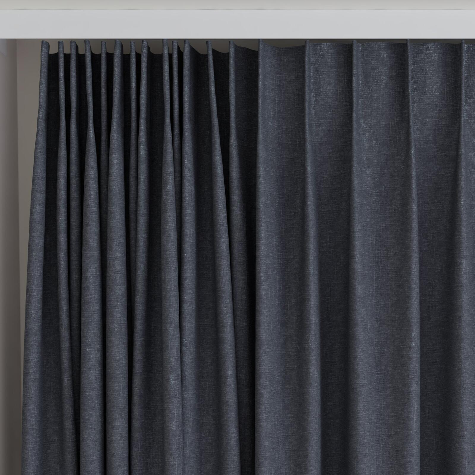 Top view of Coverlet Charcoal, on curtain rail