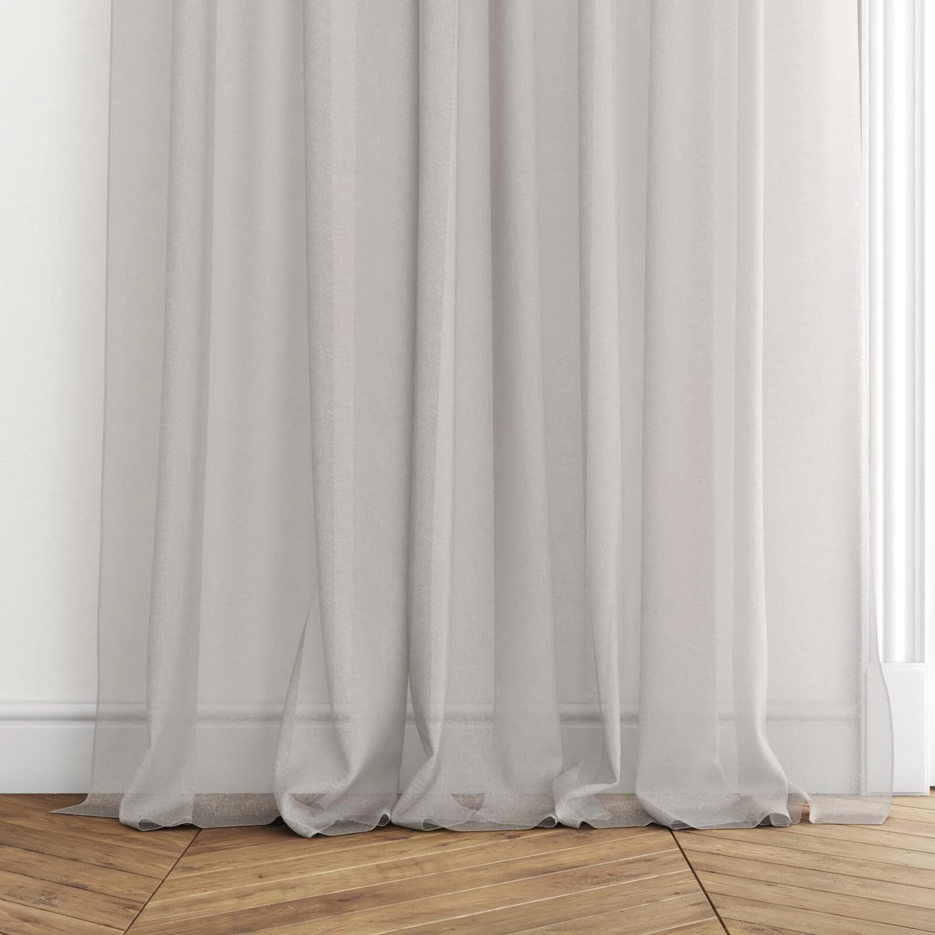 Bottom view of Graceful Blush, puddled with pinch pleat, on curtain rod