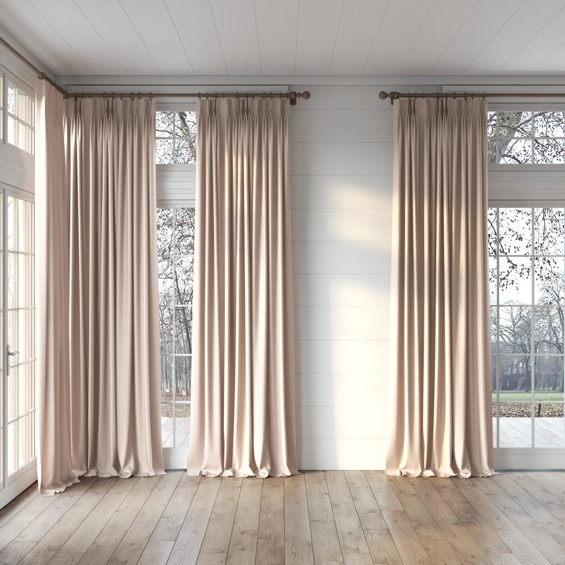 Full view of Colourwash Eco Powder, puddled, on curtain rod