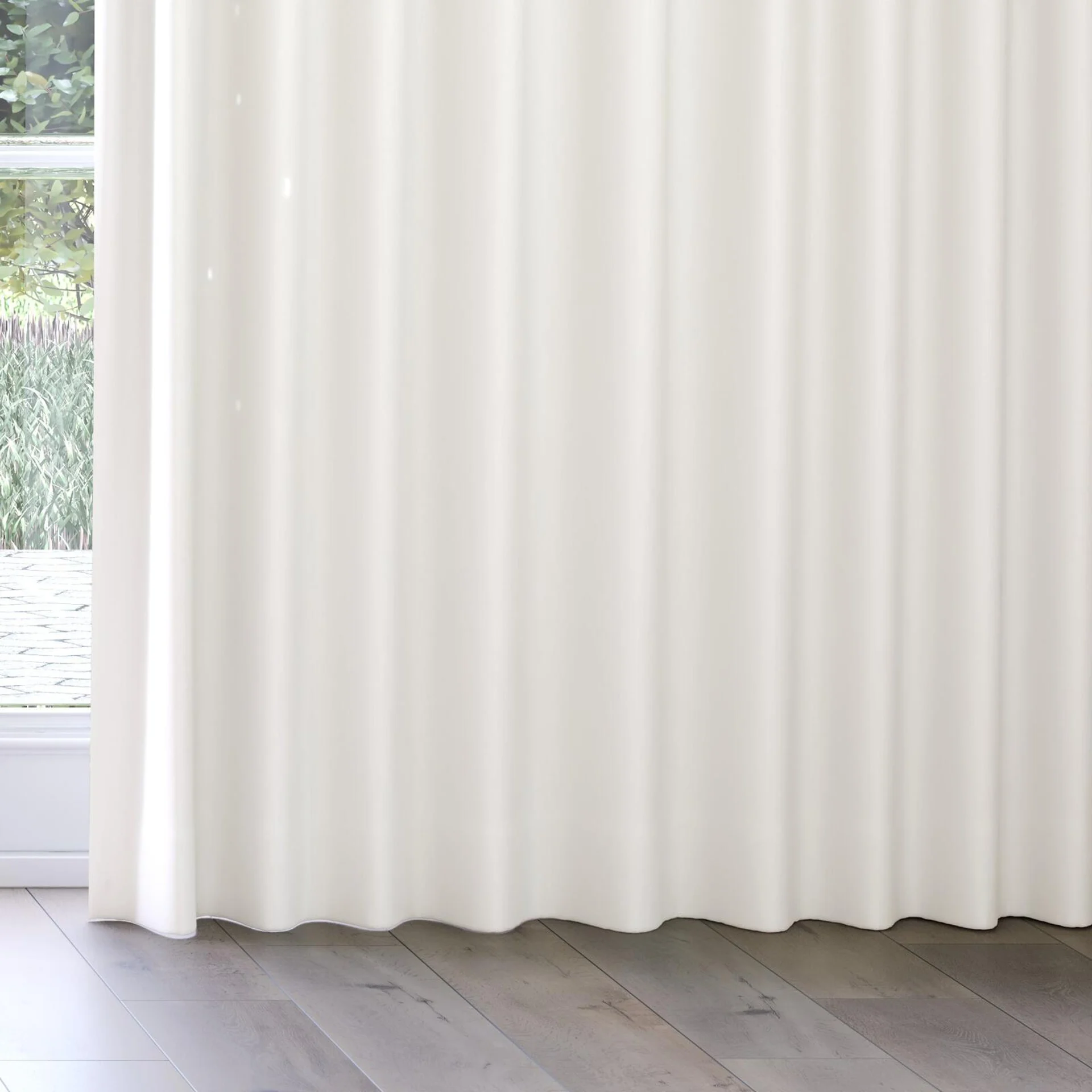 Bottom view of Coverlet Snow, on curtain rail
