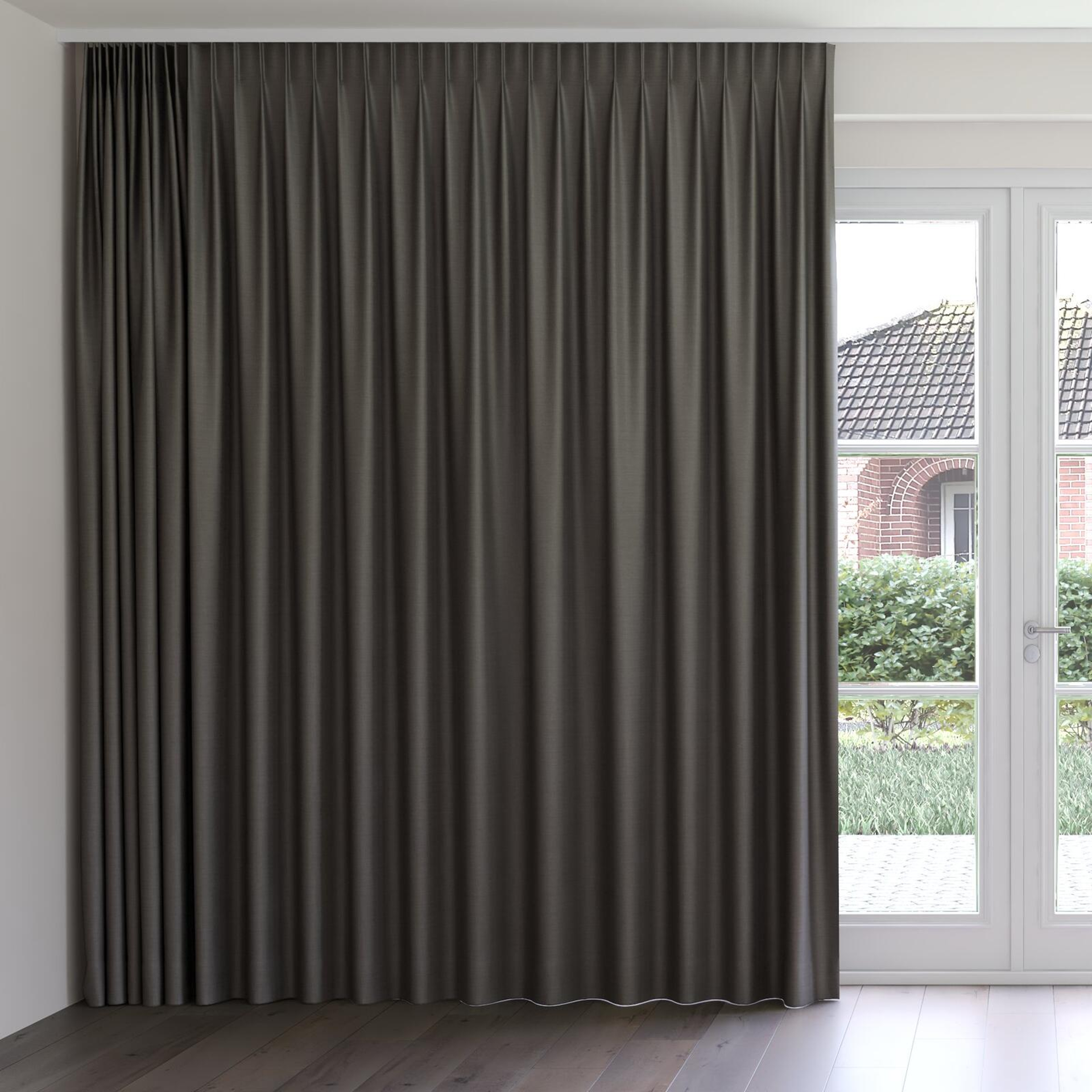 Front view of Linex Pewter, on curtain rail