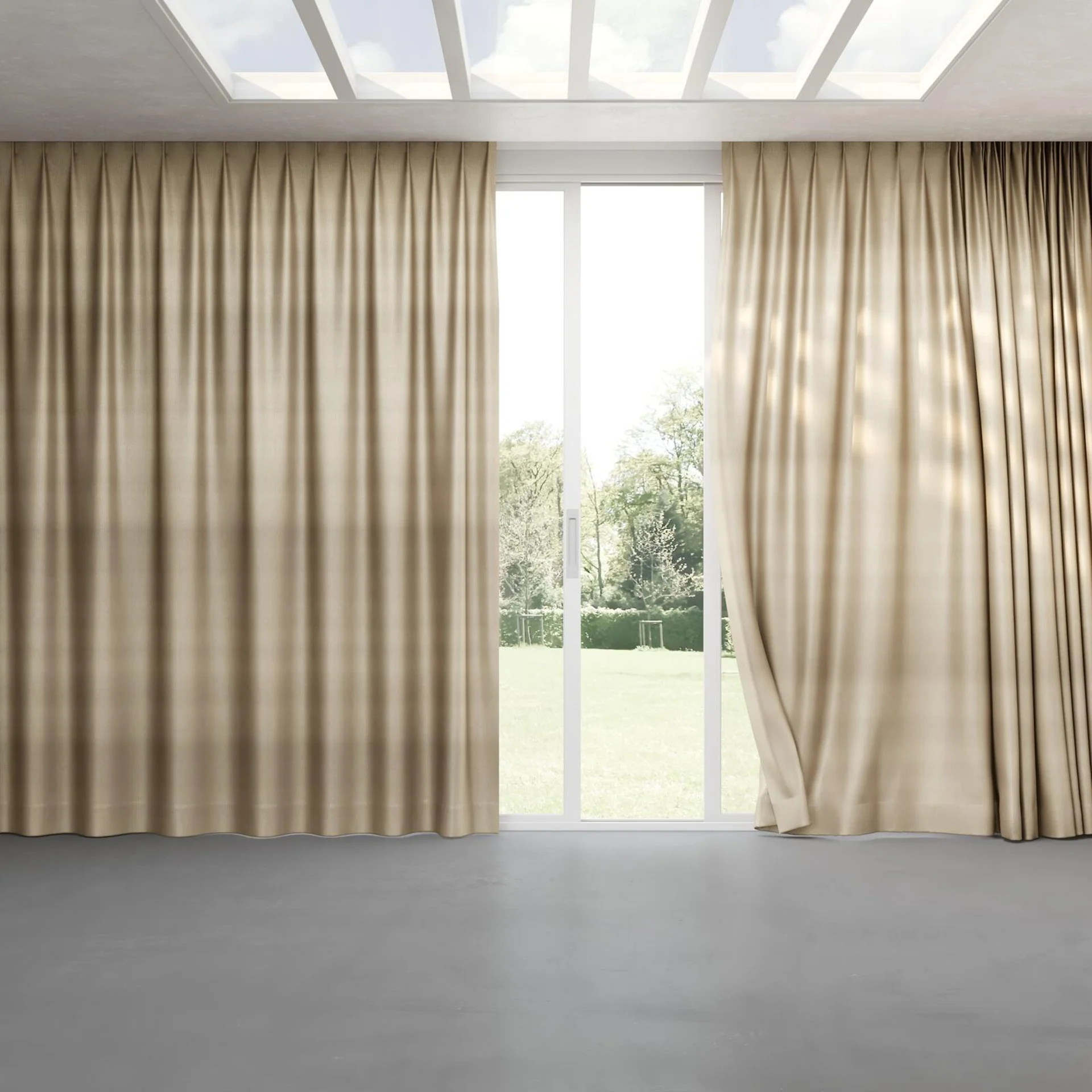 Full view of Glint Putty, pinch pleat