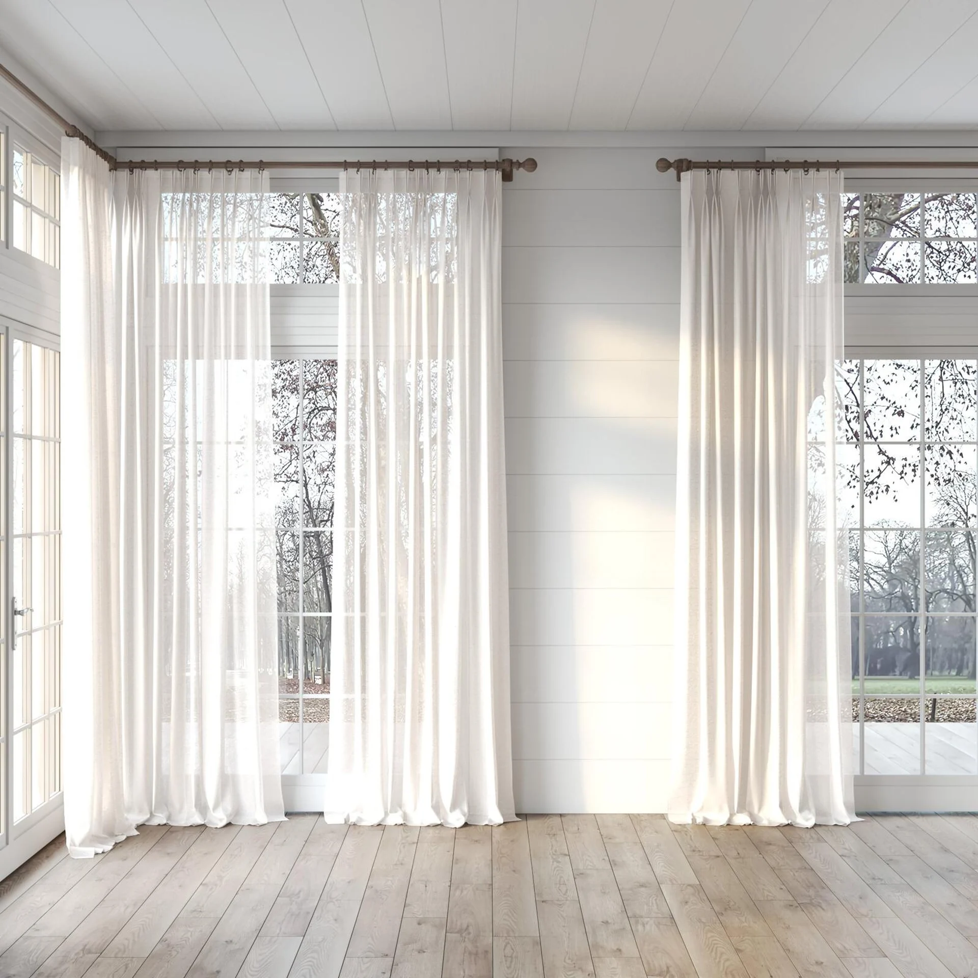 Full view of Kanso Stonewash Blush, puddled, on curtain rod