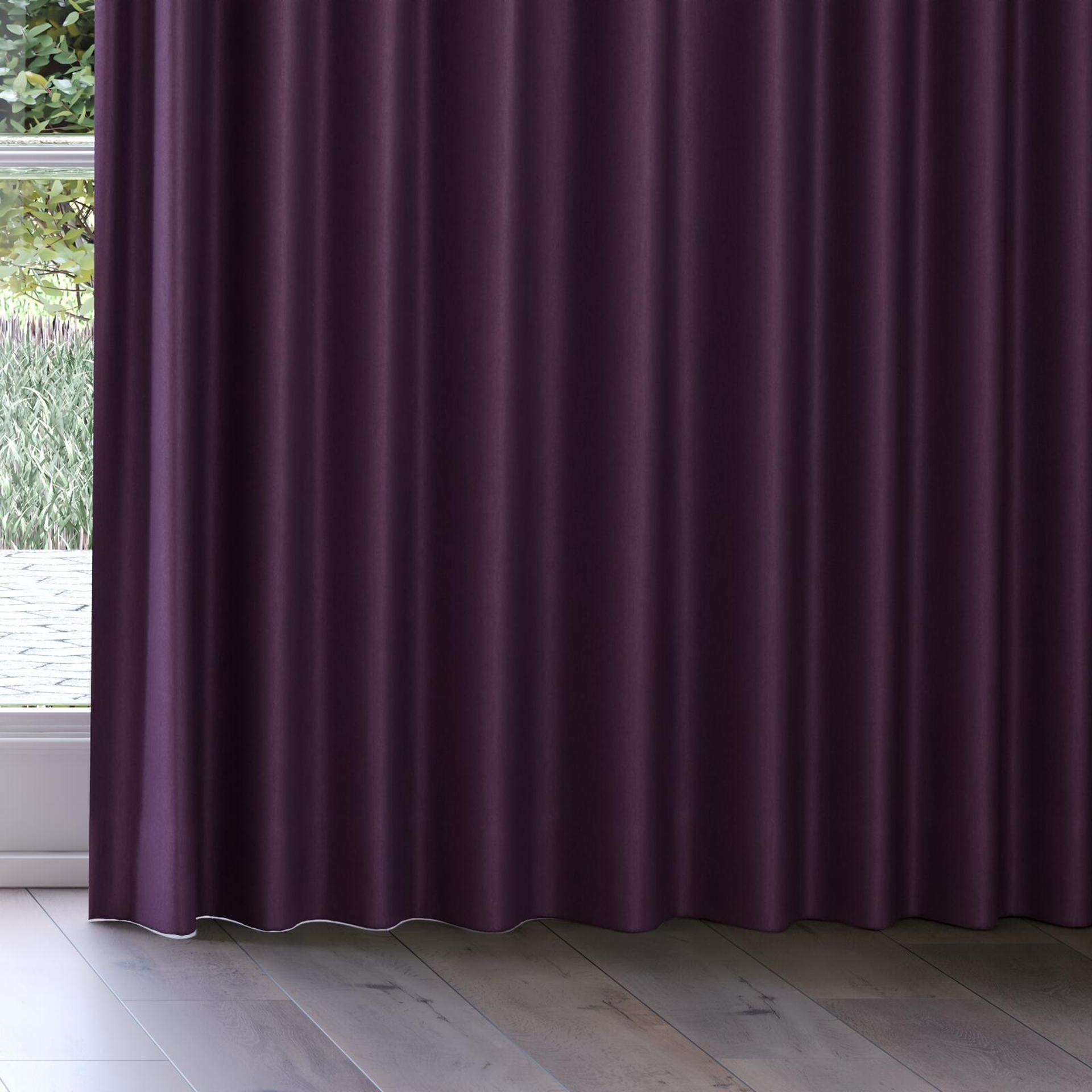 Bottom view of Woolly/Woolen Aubergine, on curtain rail
