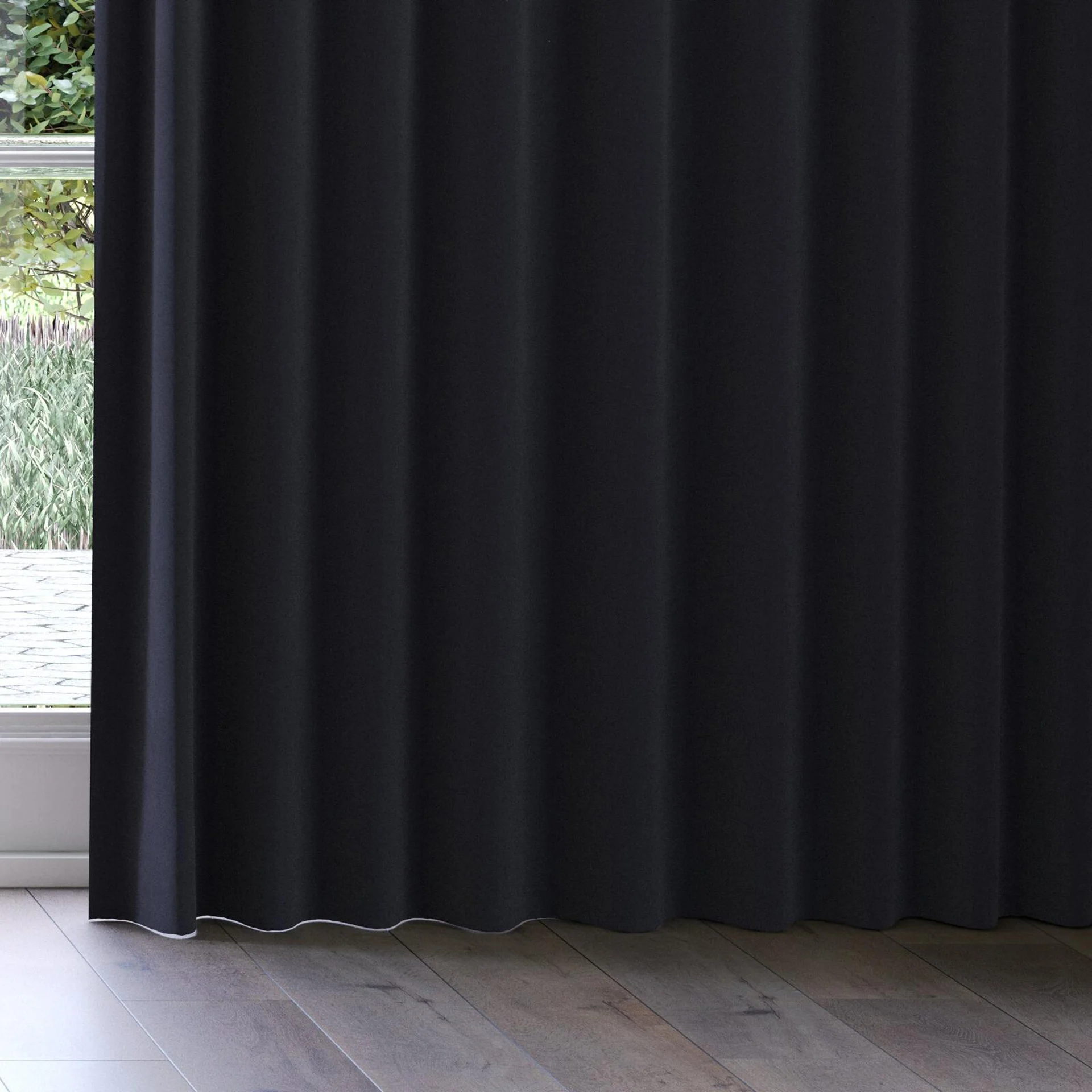 Bottom view of Vienna Black Tie, on curtain rail