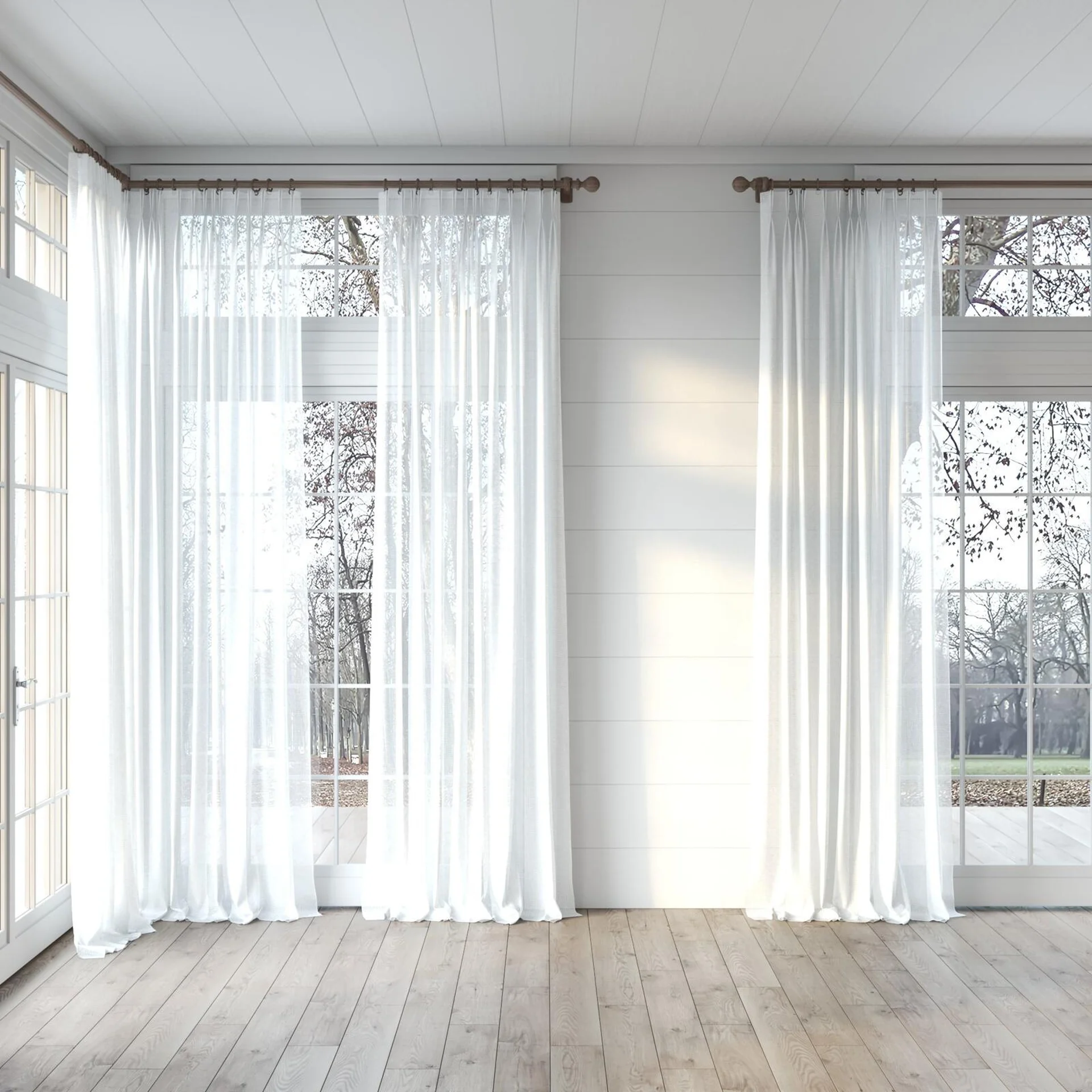 Full view of Mathilde Snow, puddled, on curtain rod