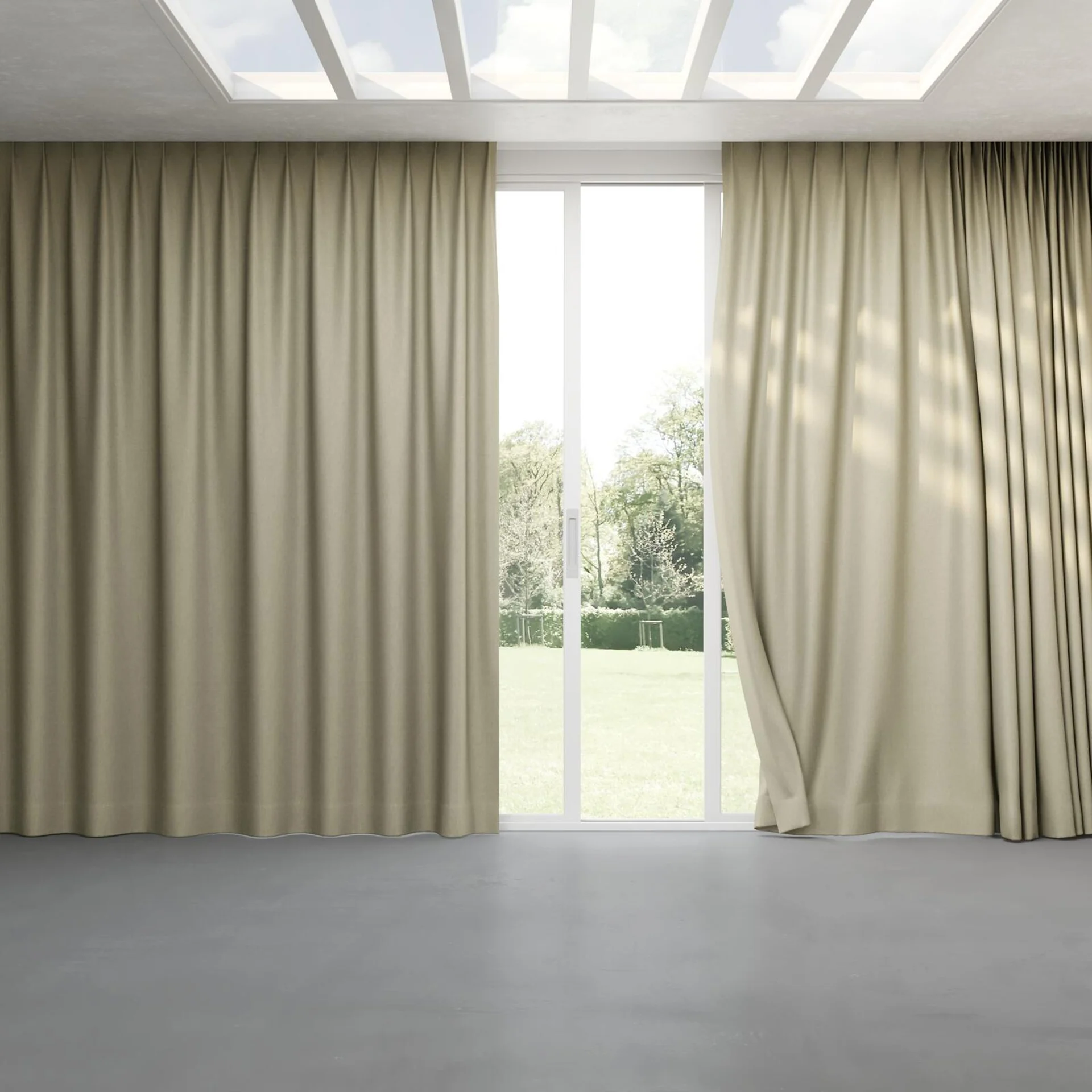 Full view of Stonewall Blackout Fossil, pinch pleat