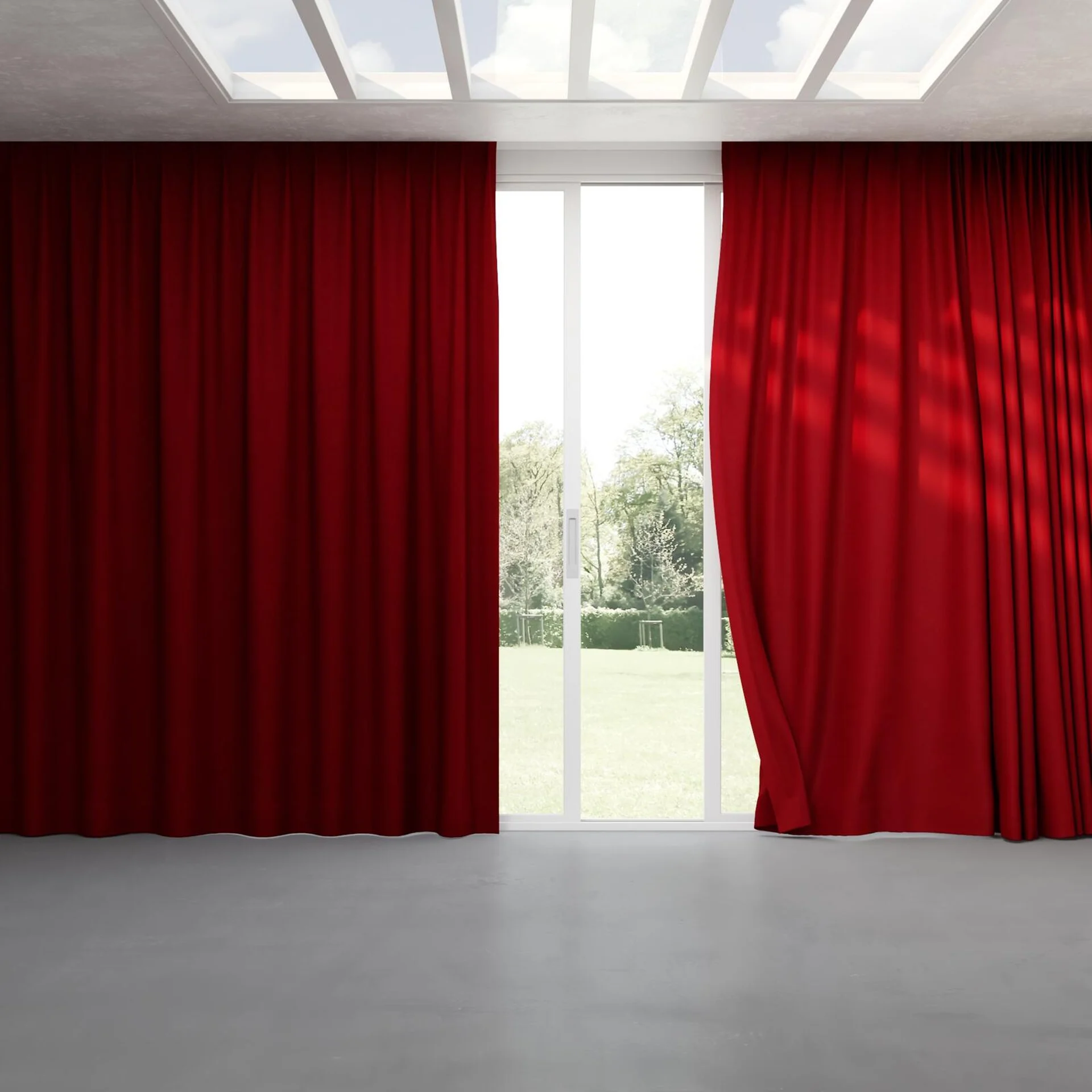 Full view of Lech Cranberry, pinch pleat