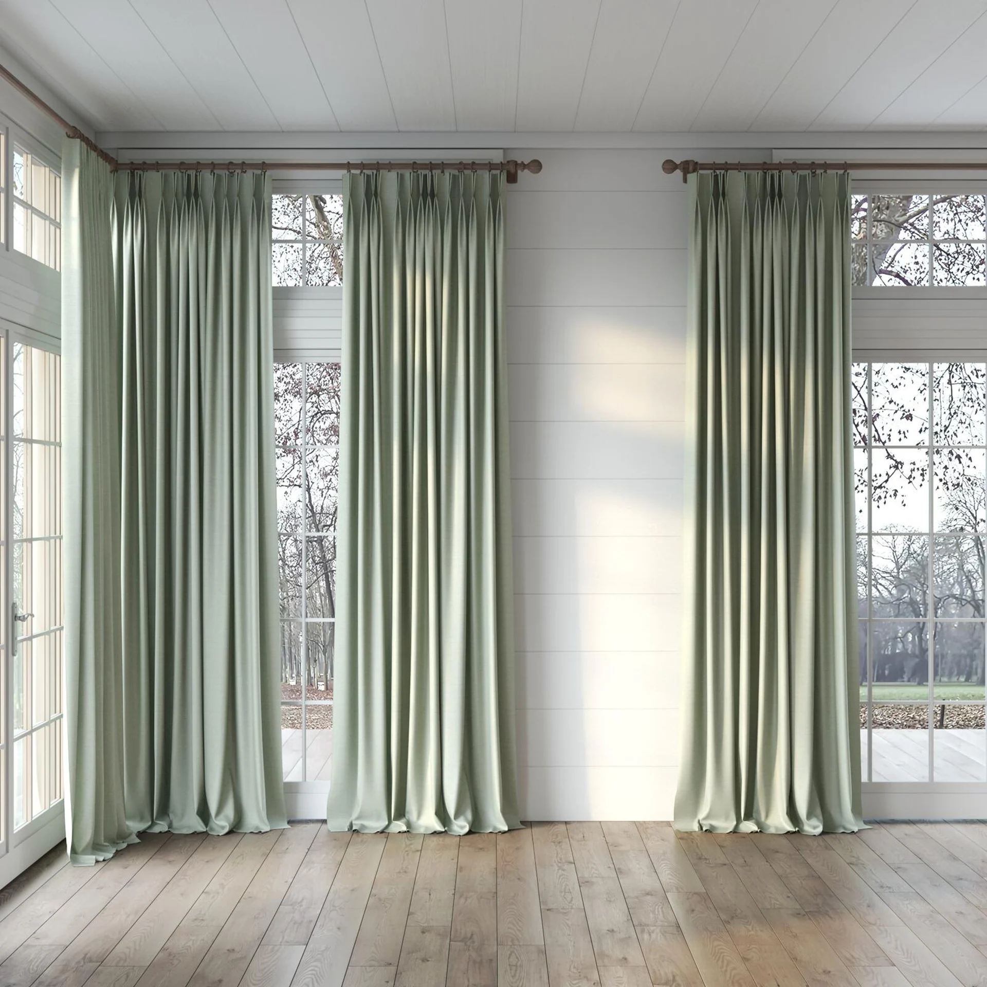 Full view of Linex Frost, puddled, on curtain rod