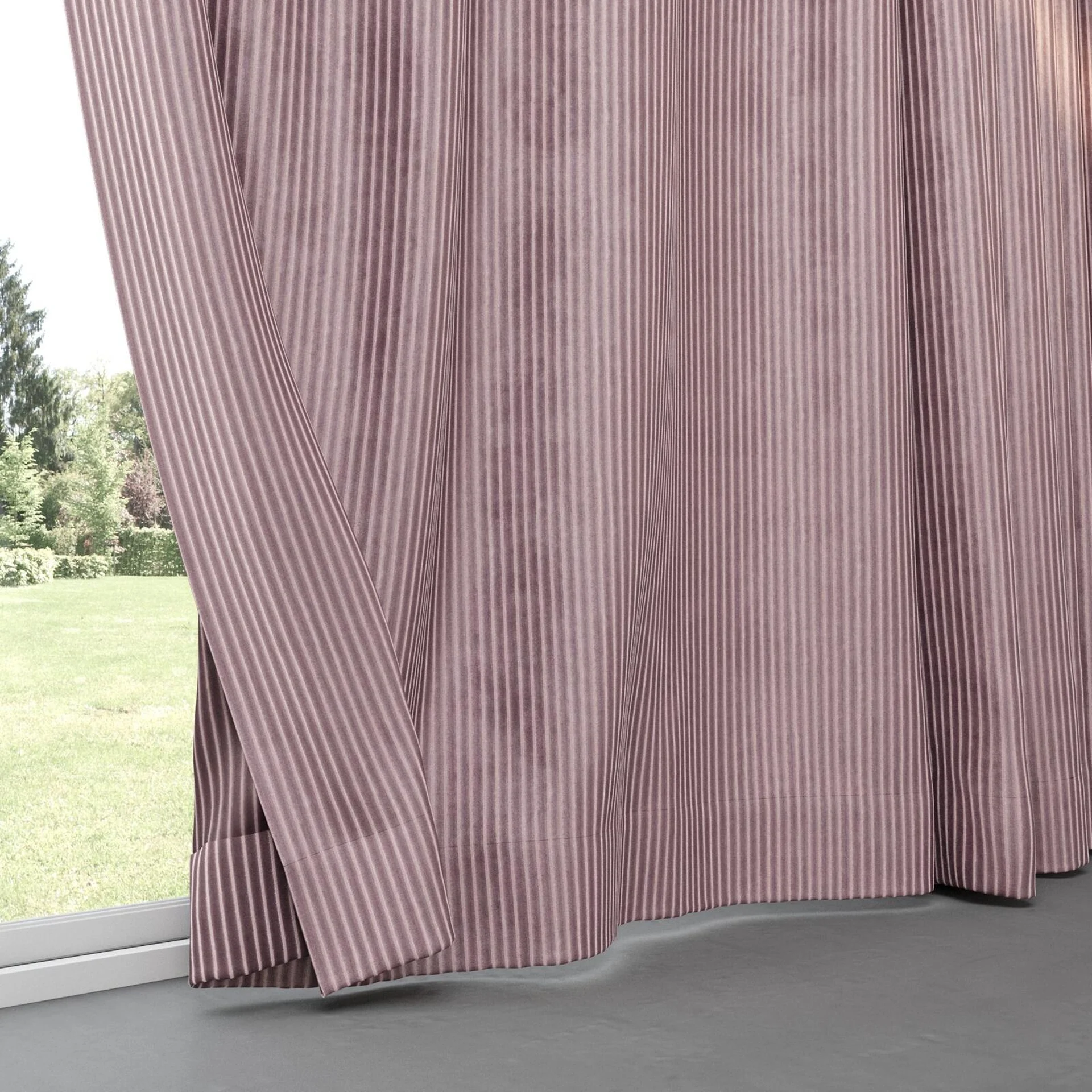 Bottom view of Embrace Plum, pinch pleat