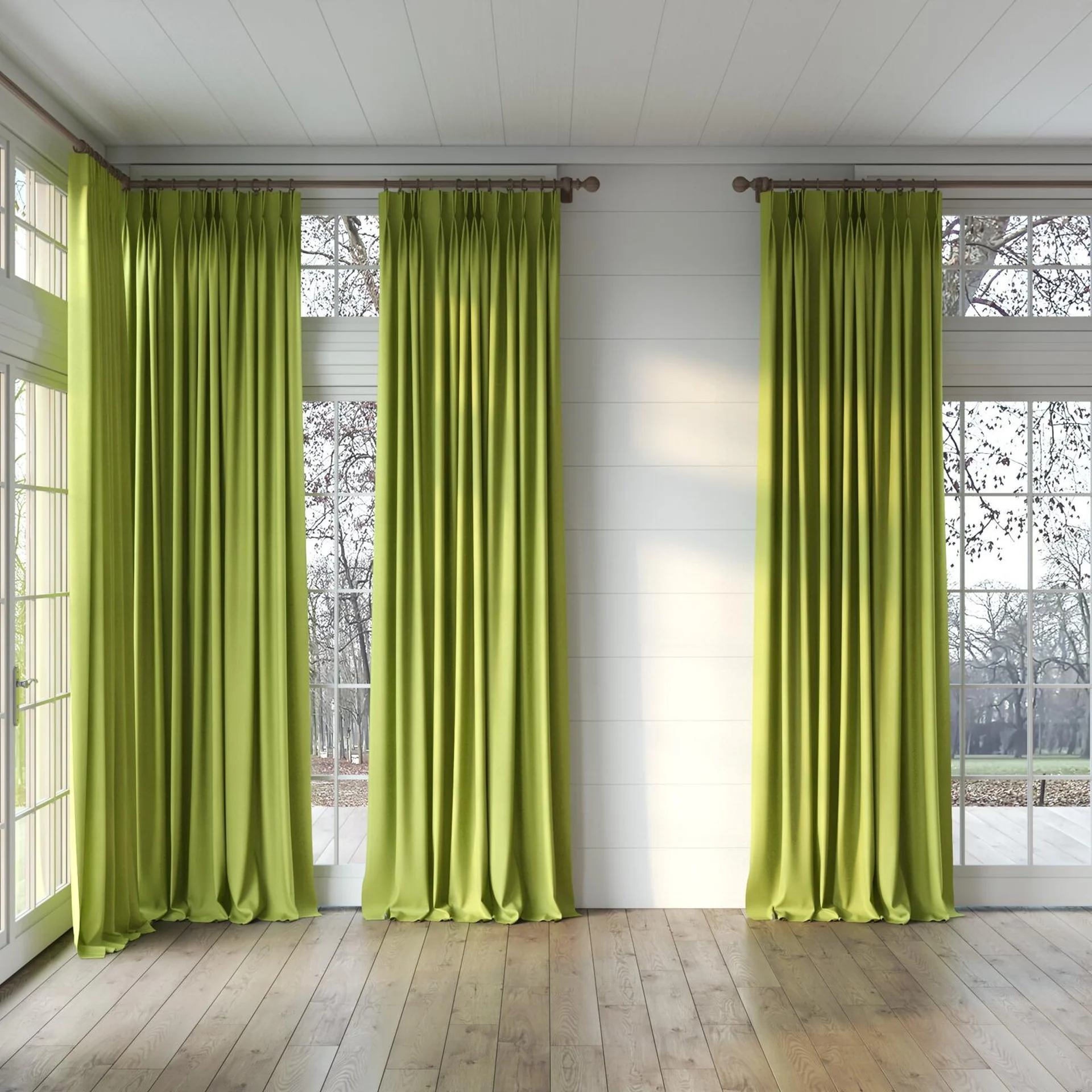 Full view of Loci Dim Out Leaf, puddled, on curtain rod