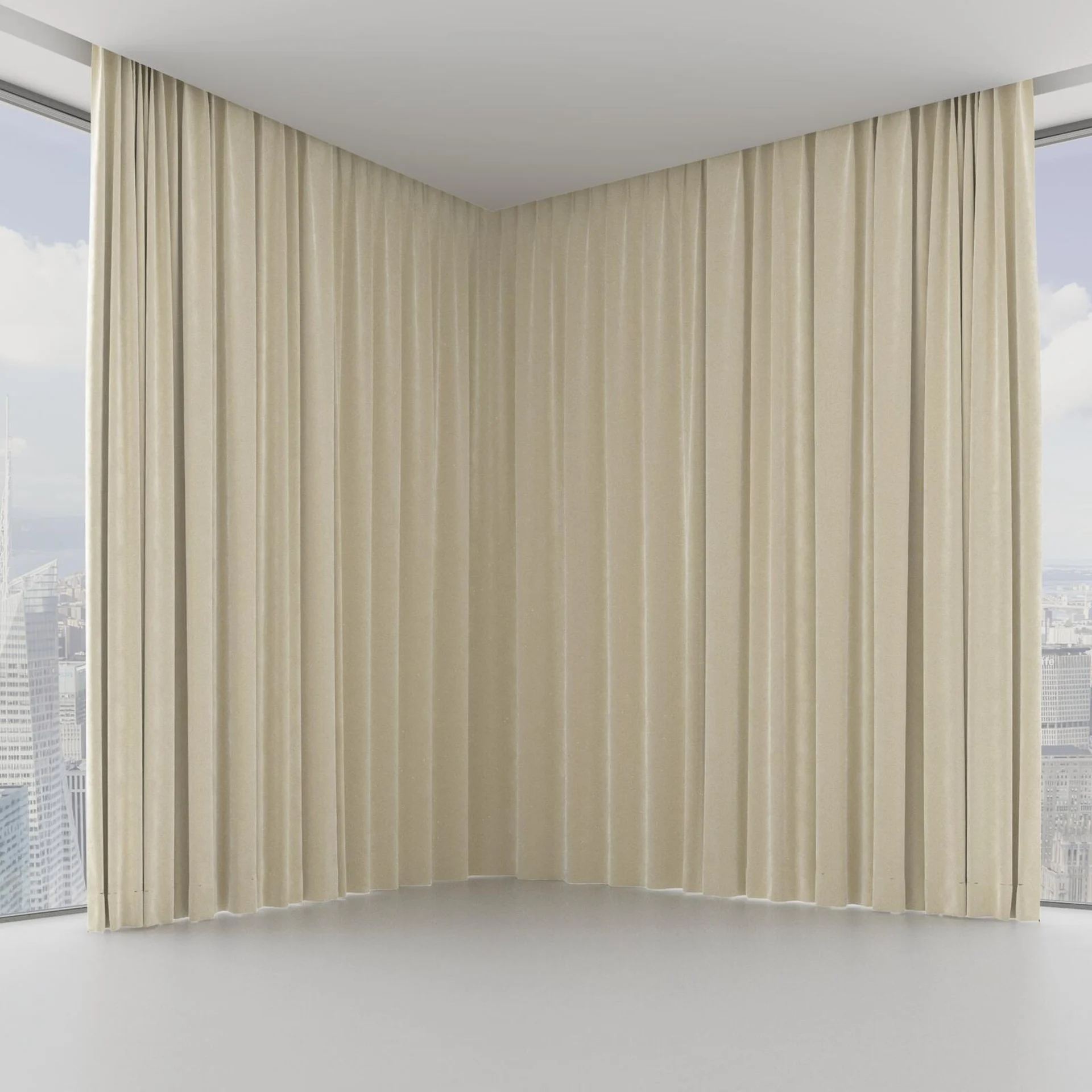 Front view of Lux Velvet Ivory 8312, on hidden rail