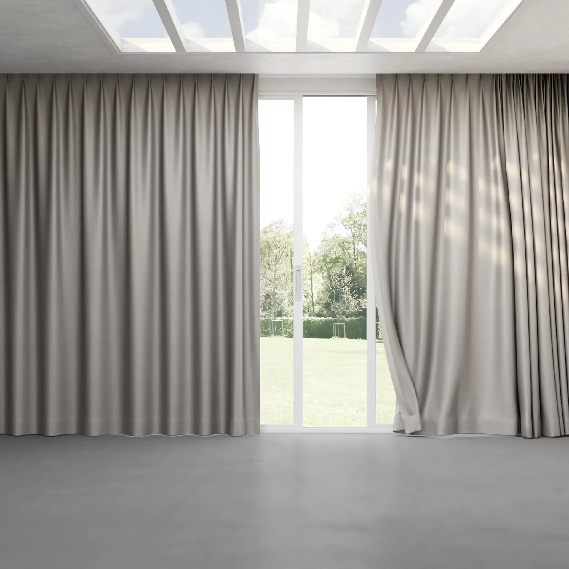 Full view of Provence Feather, pinch pleat