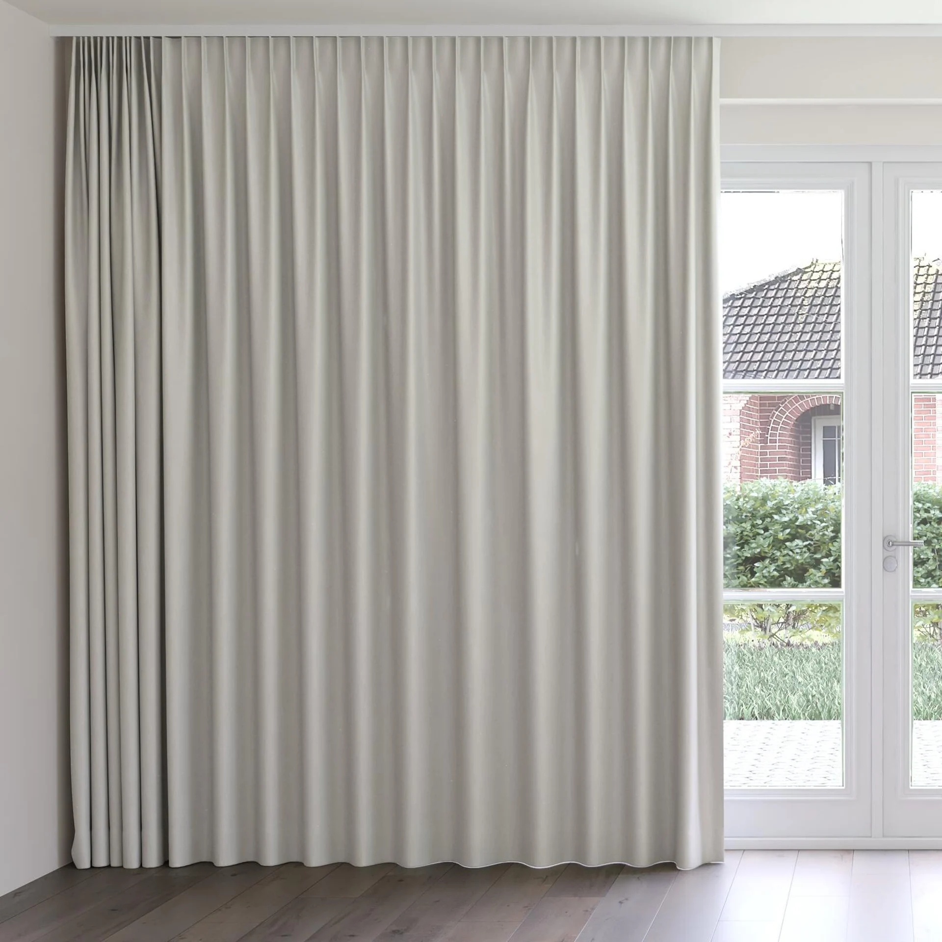 Front view of Excel Silver, on curtain rail