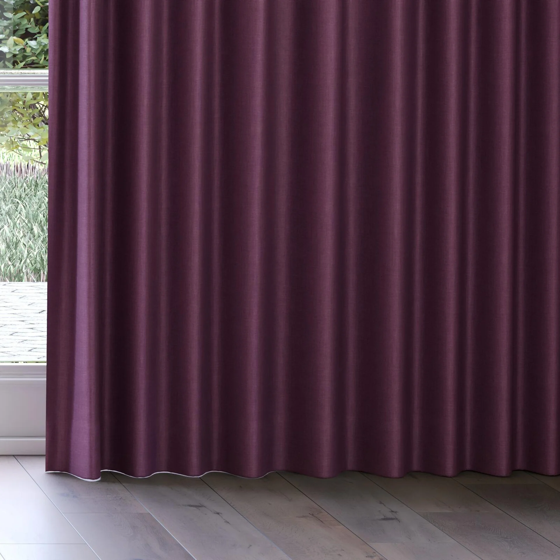 Bottom view of Frisco Plum, on curtain rail
