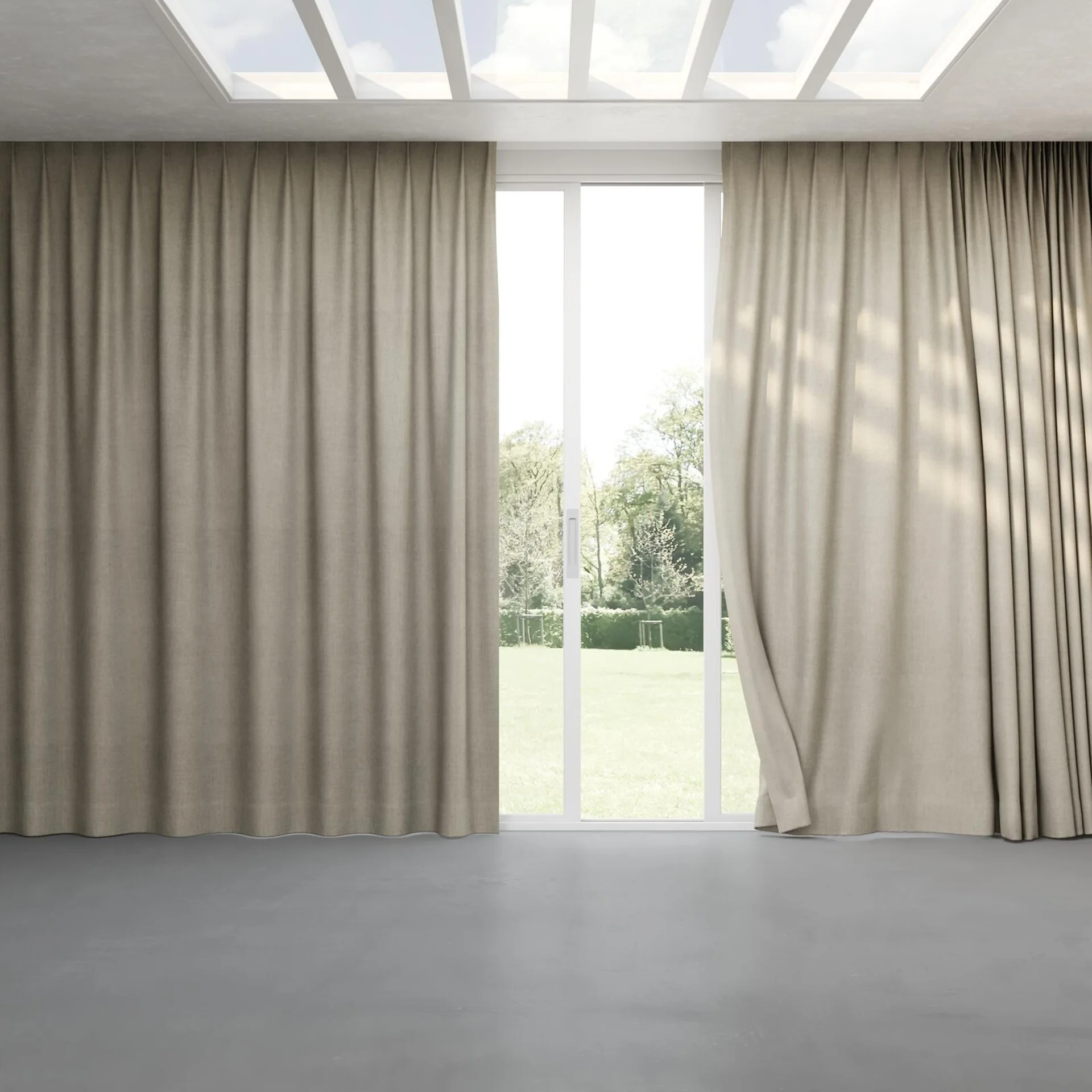 Full view of Monterey Flint, pinch pleat