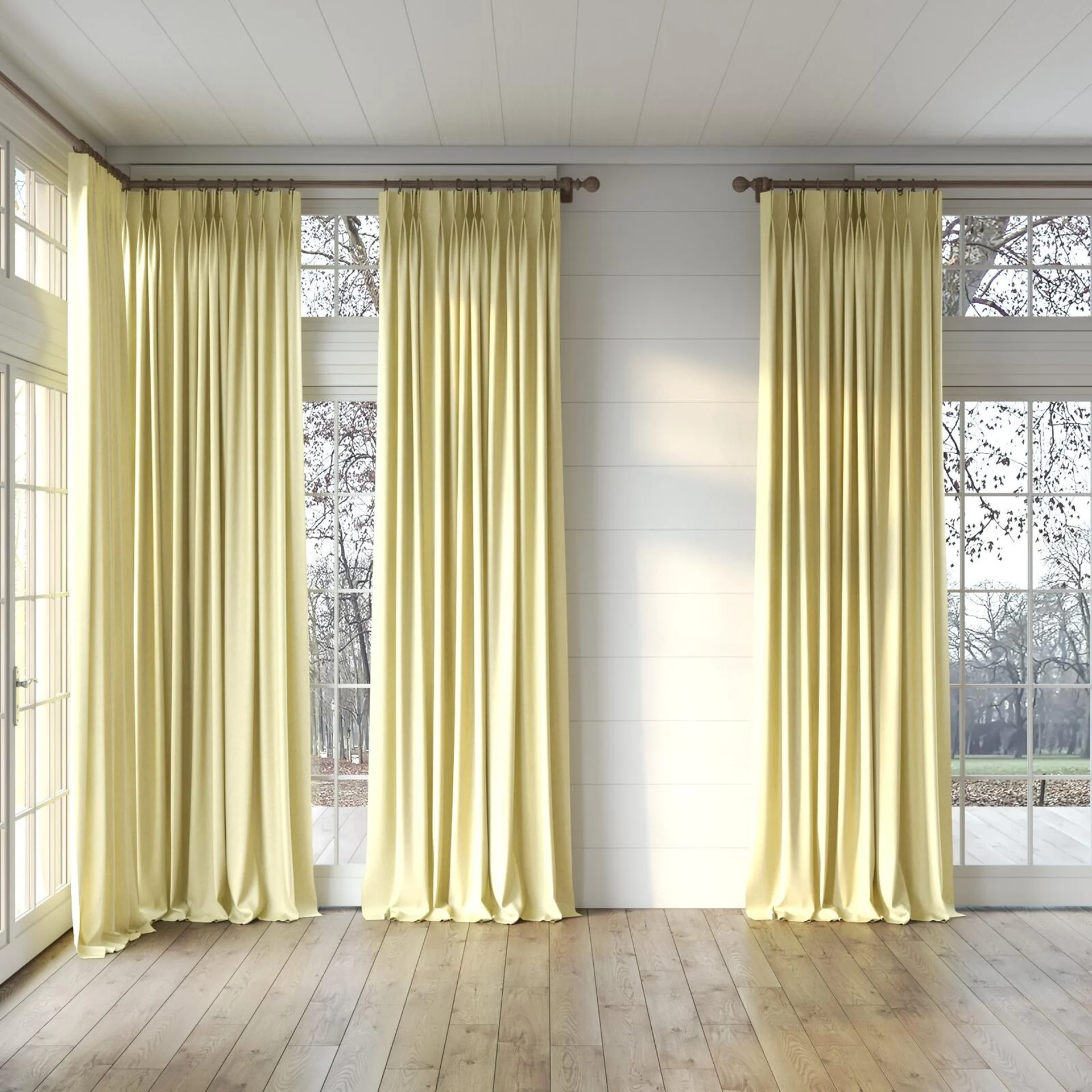 Full view of Hometown Sun, puddled, on curtain rod
