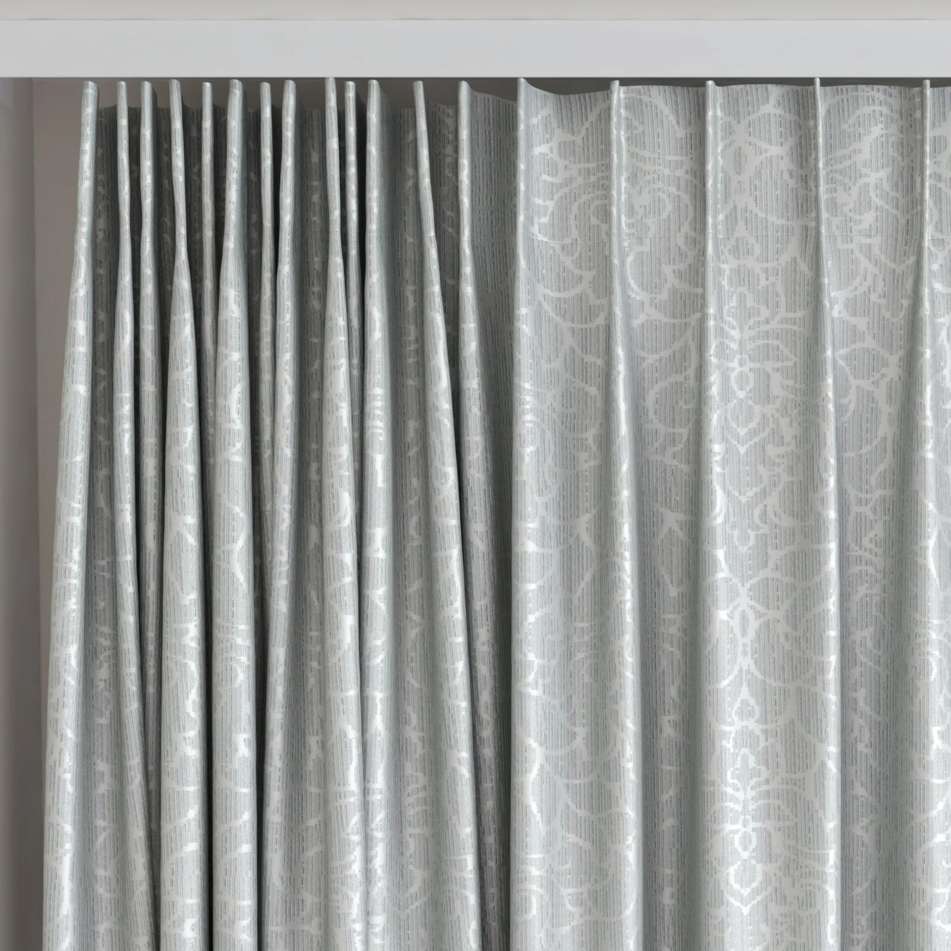 Top view of Opal Duckegg, on curtain rail