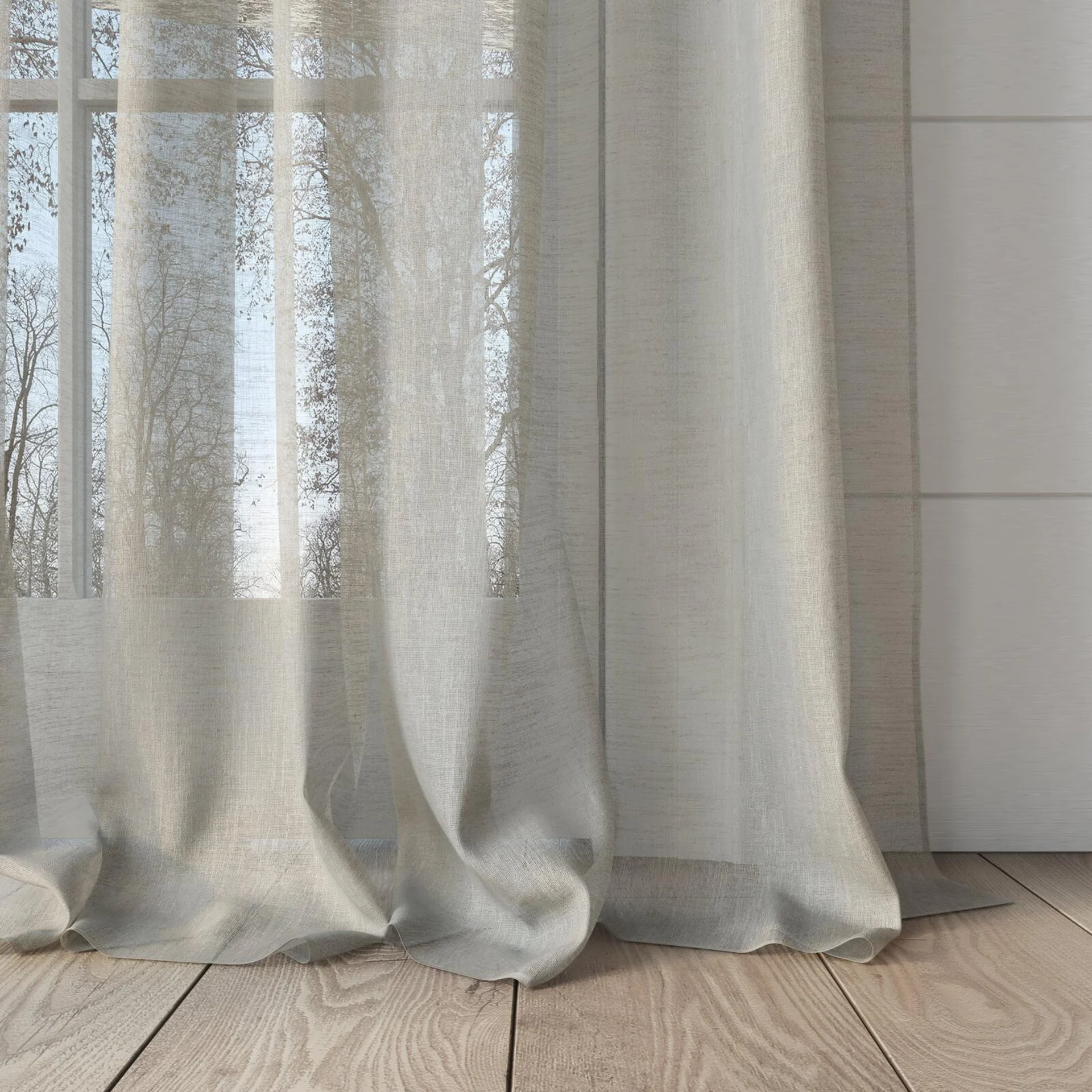 Bottom view of Natura Recycled Sandstone, puddled, on curtain rod