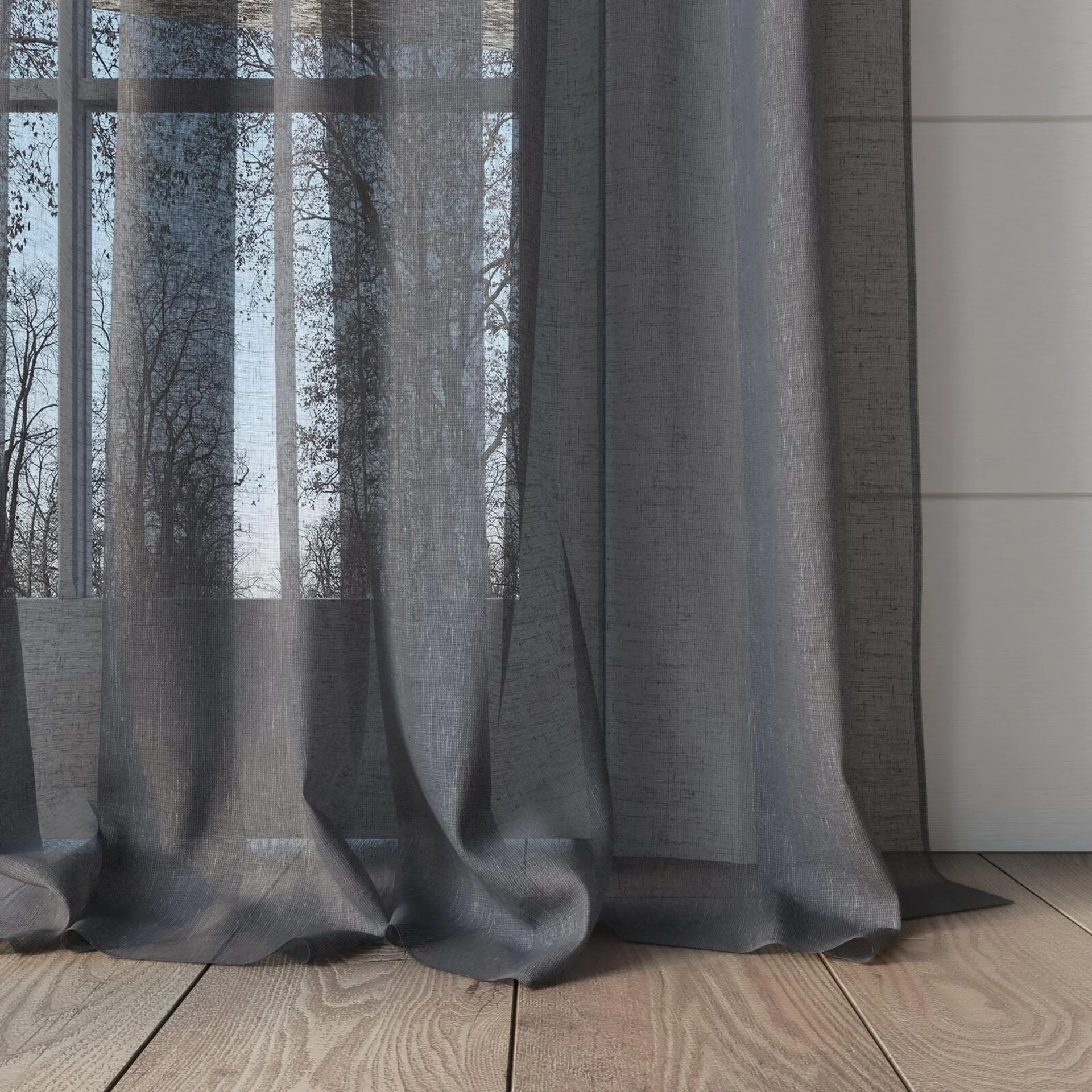 Bottom view of Graceful Elephant, puddled, on curtain rod
