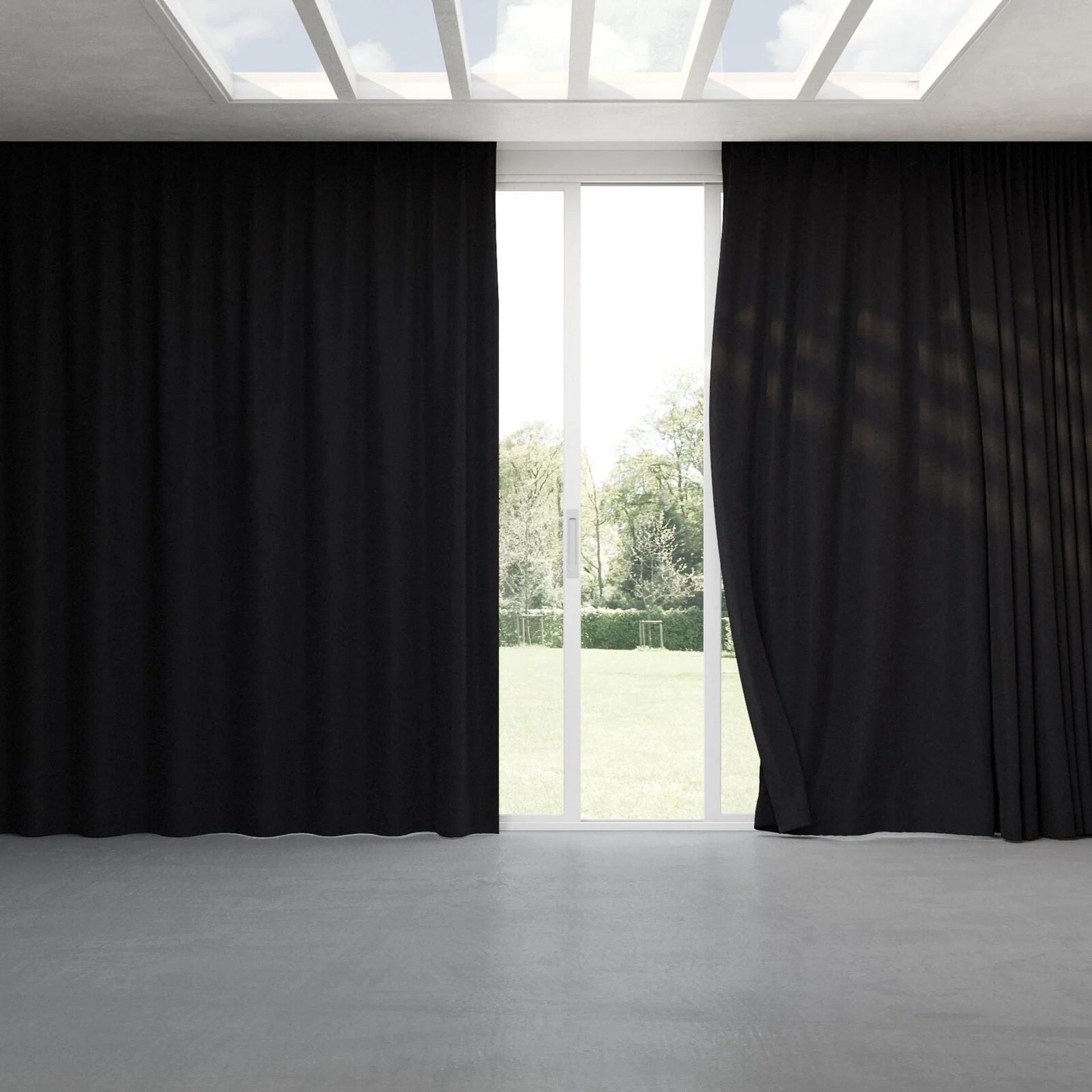 Full view of Lux Velvet Ebony 8702, pinch pleat