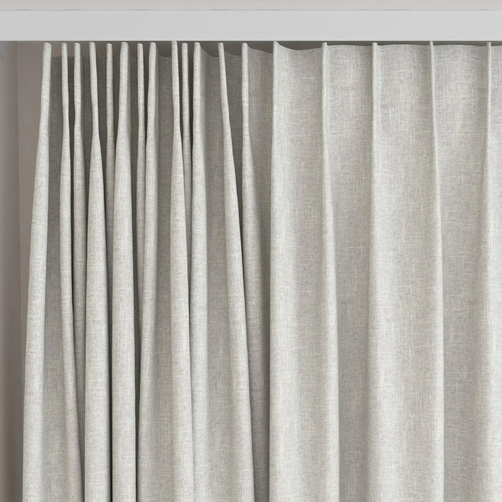 Top view of Retreat II Warm Grey, on curtain rail