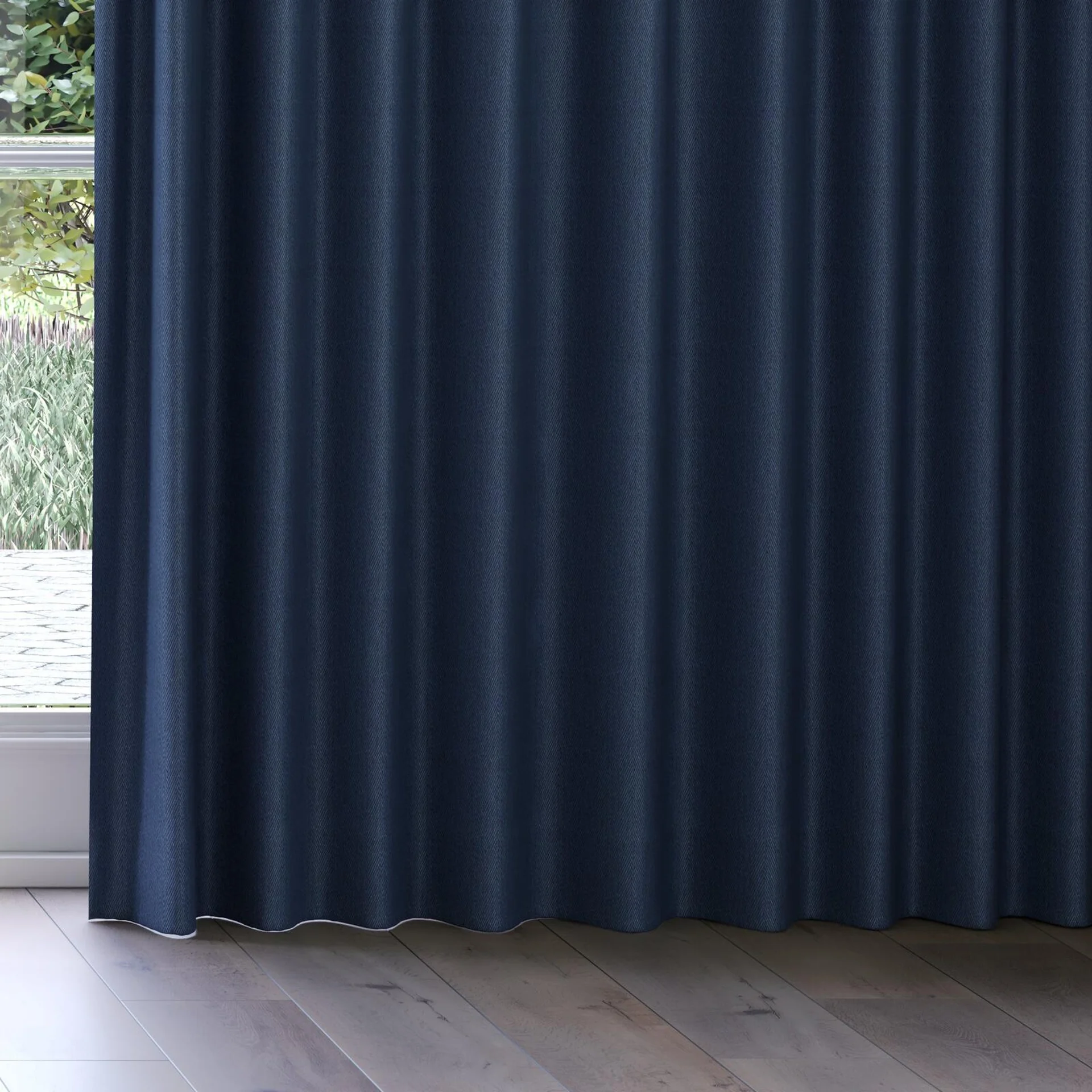 Bottom view of Trailblazer Navy, on curtain rail
