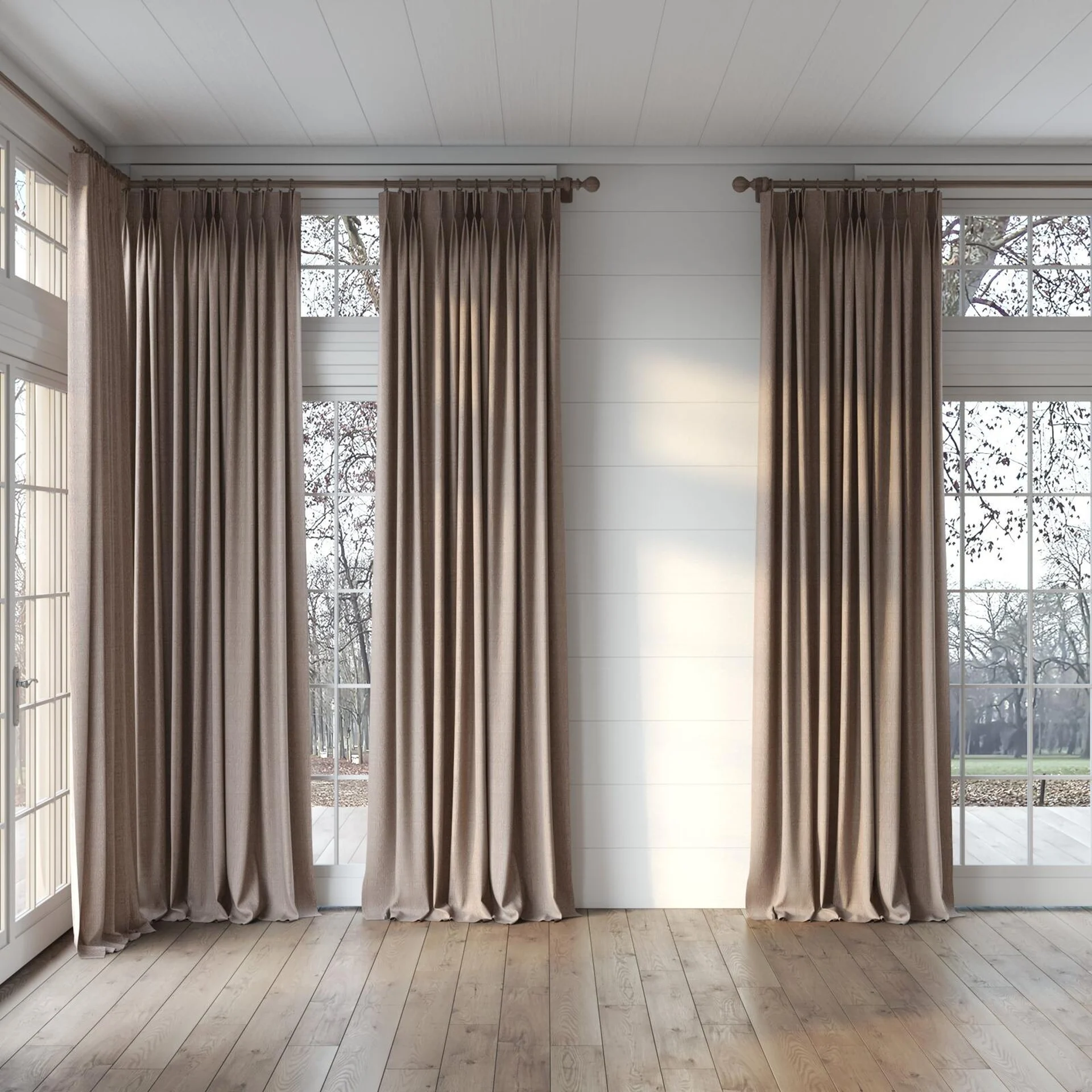 Full view of Jorace Parma, puddled, on curtain rod