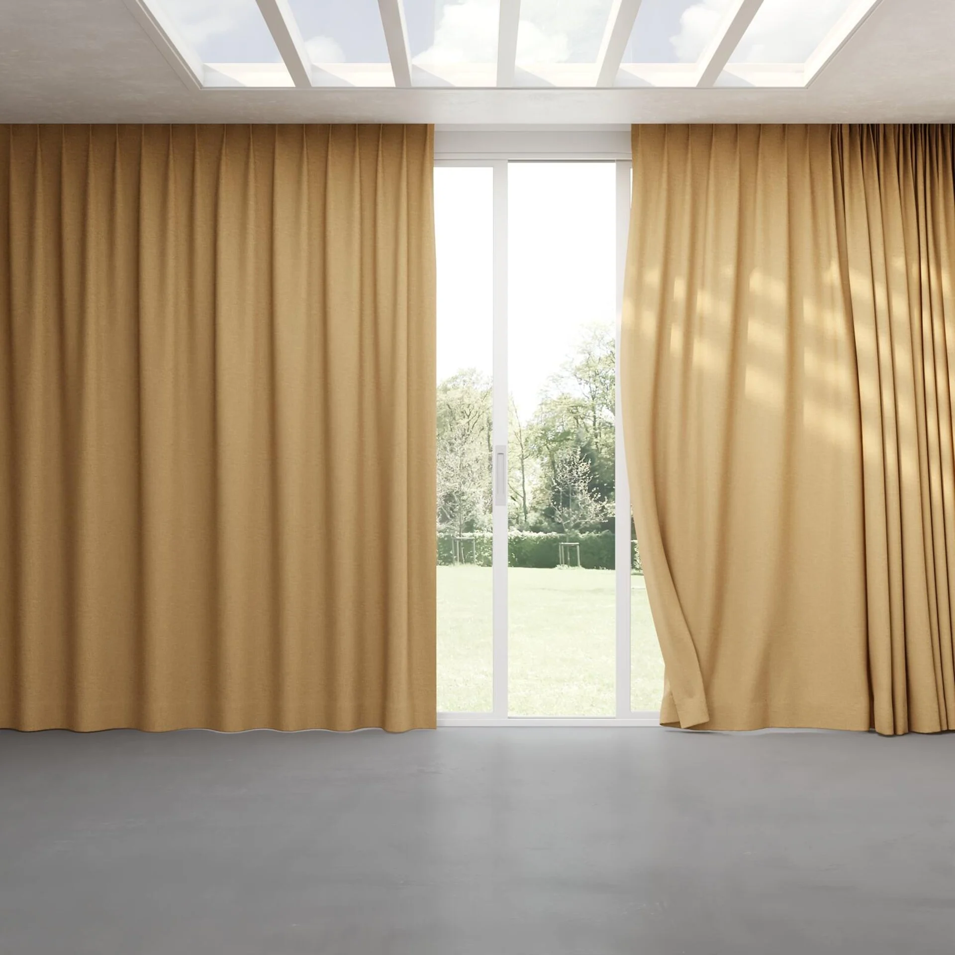 Full view of Mauritius Beige, pinch pleat