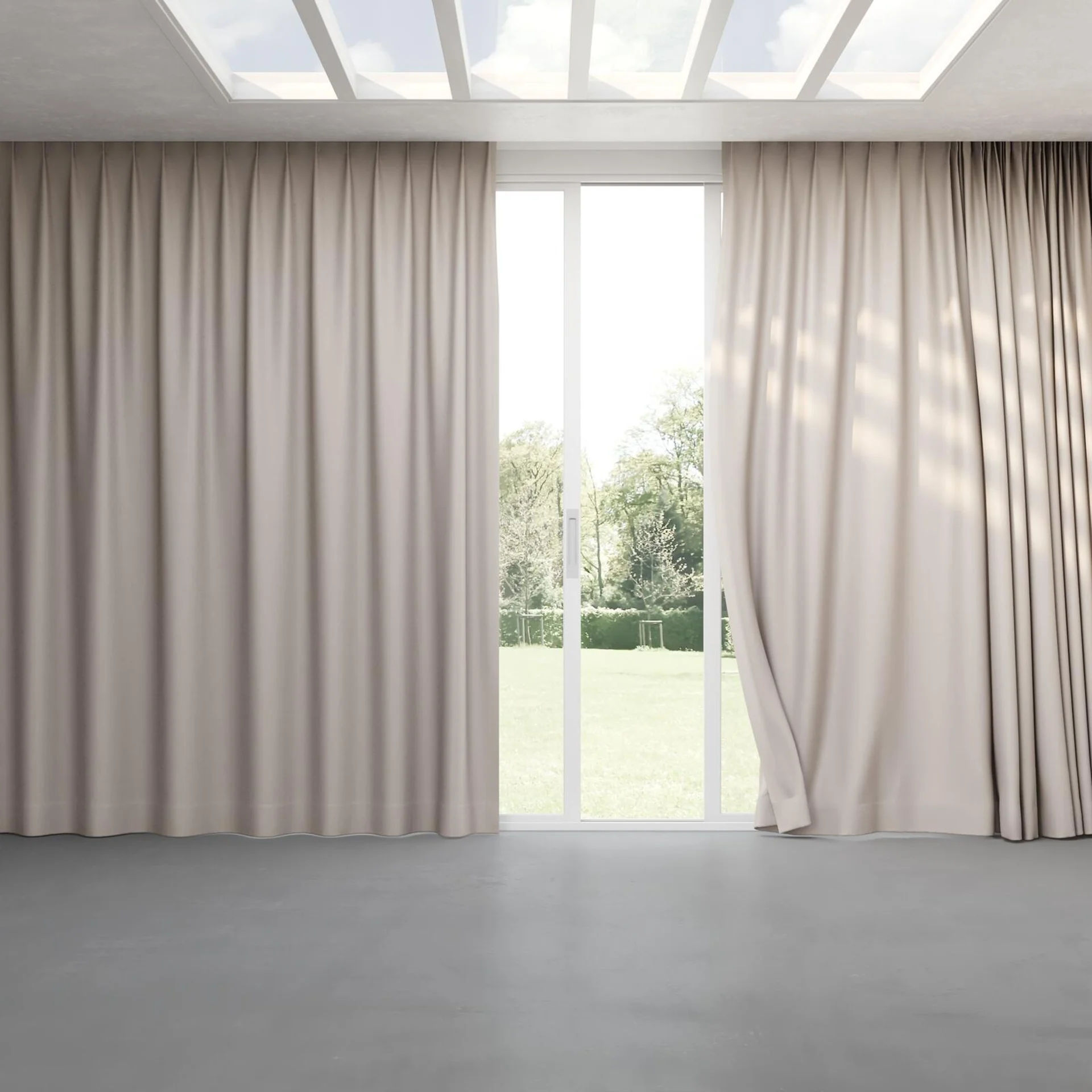 Full view of Brugge Taupe, pinch pleat