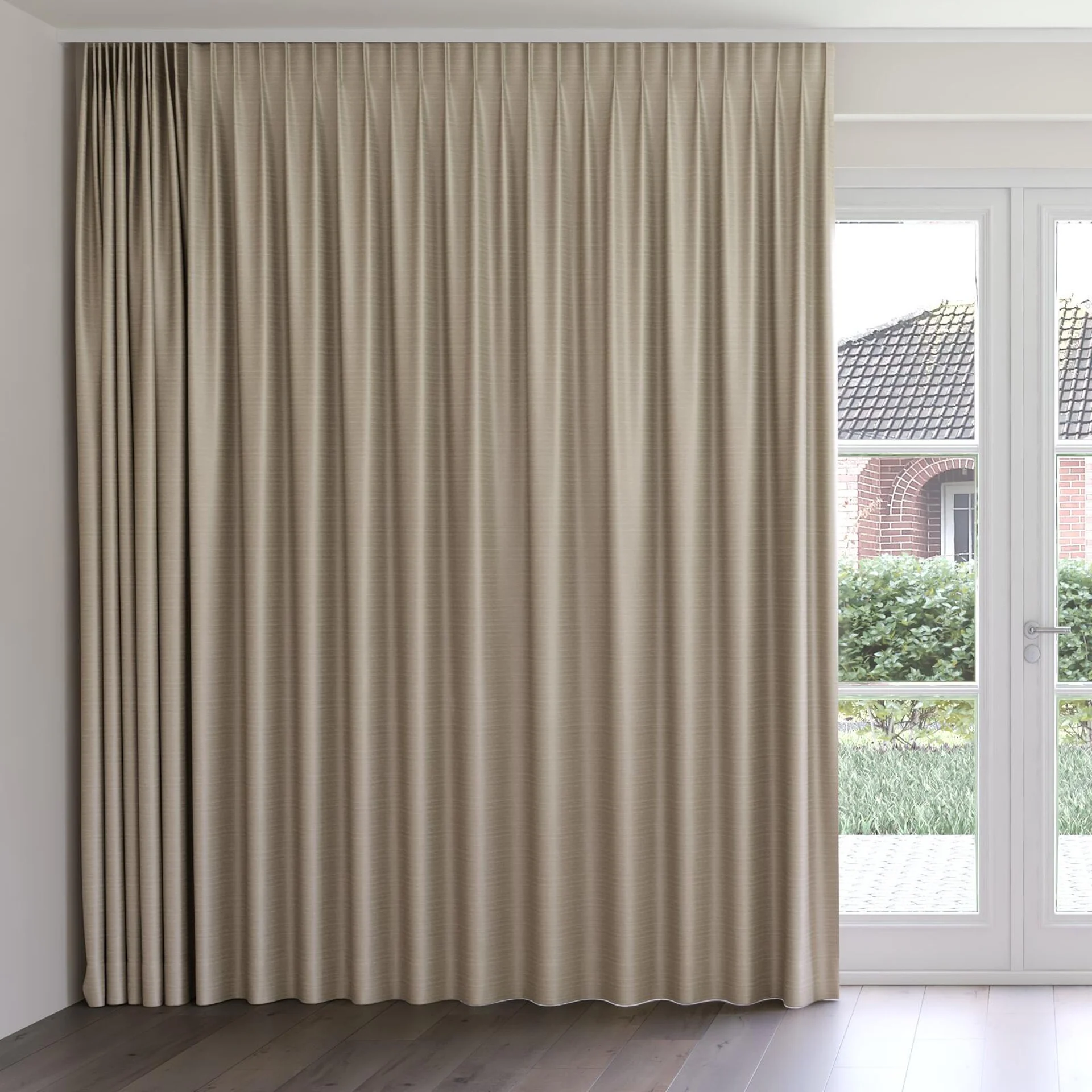 Front view of Silky String, on curtain rail