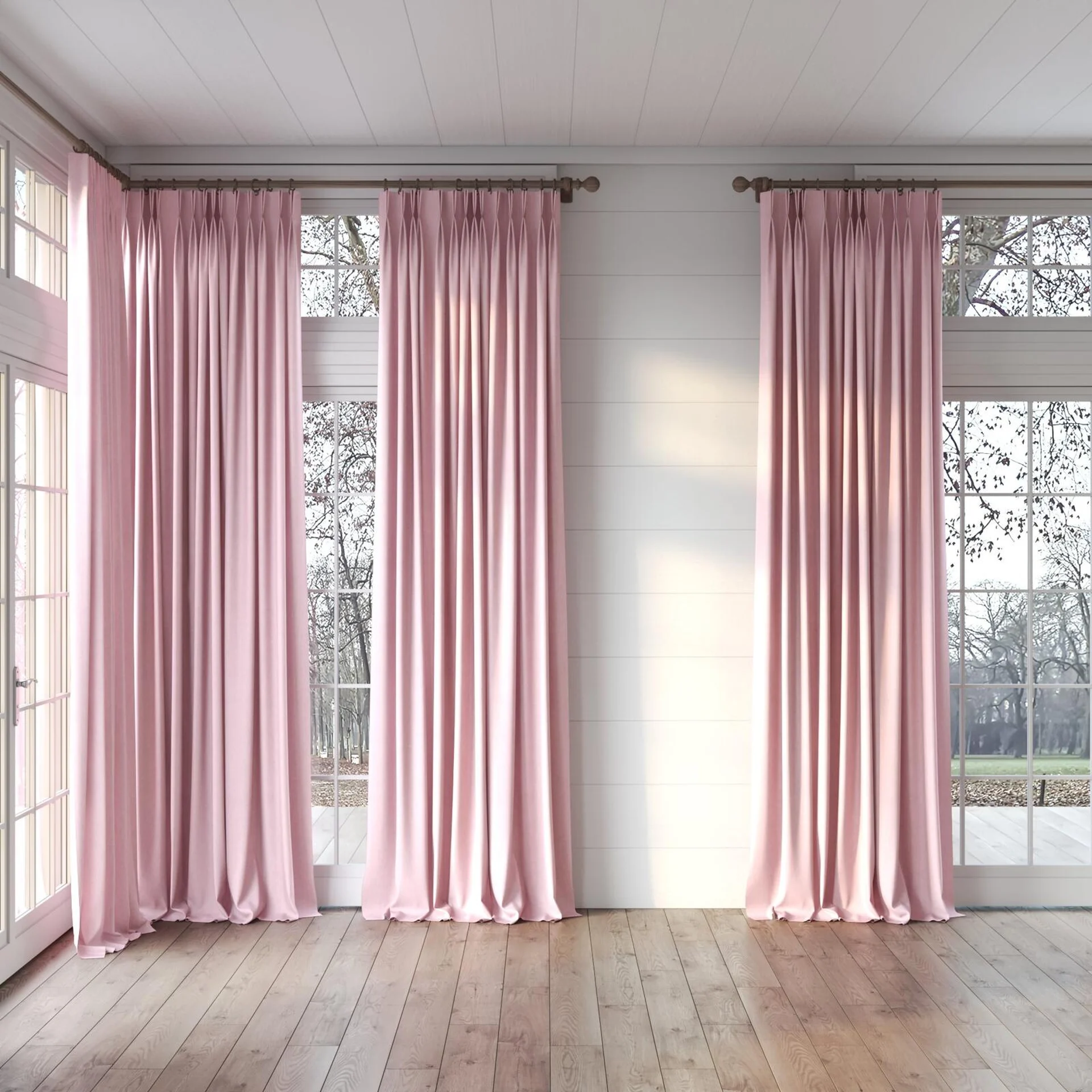 Full view of Rover Blossom, puddled, on curtain rod