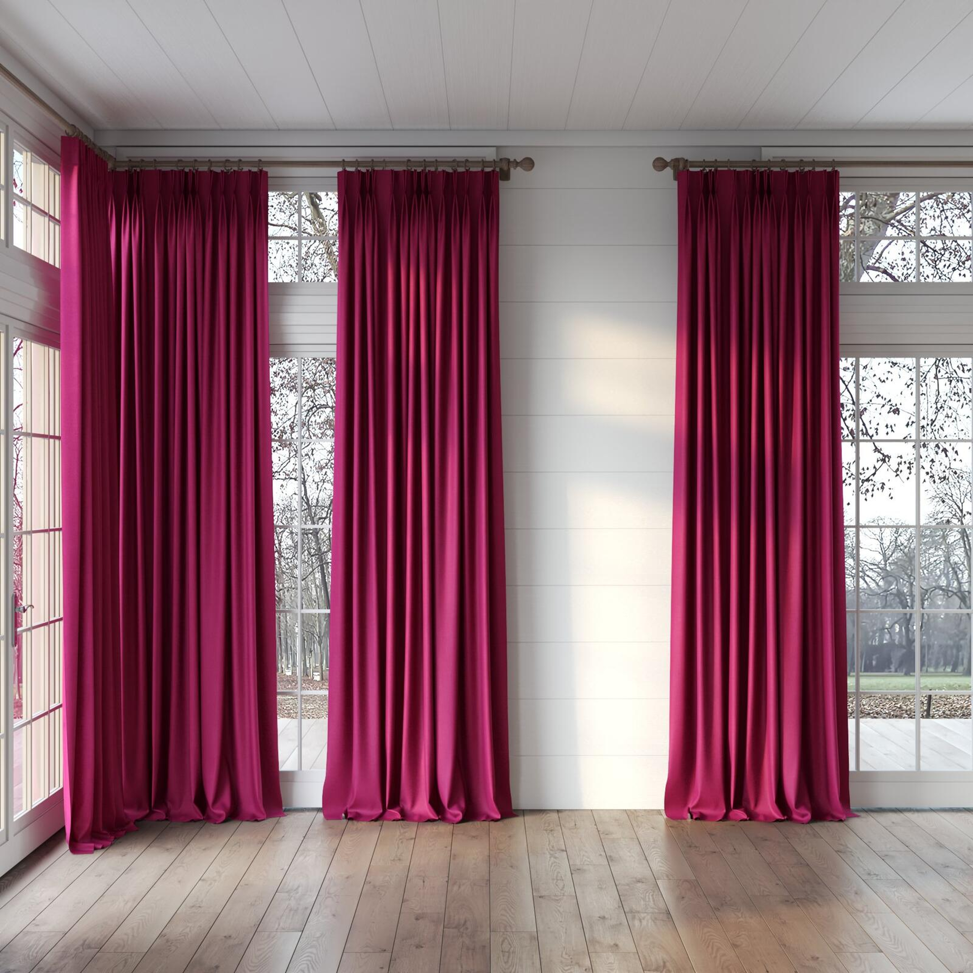 Full view of Cushy Peony, puddled, on curtain rod