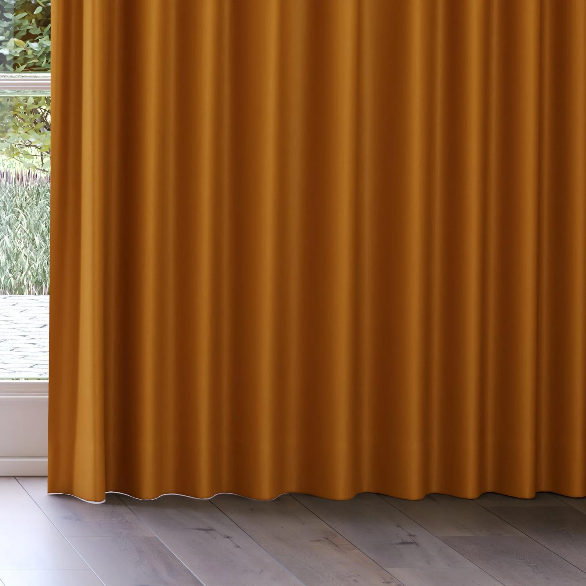 Bottom view of Woolskin Autumn, on curtain rail