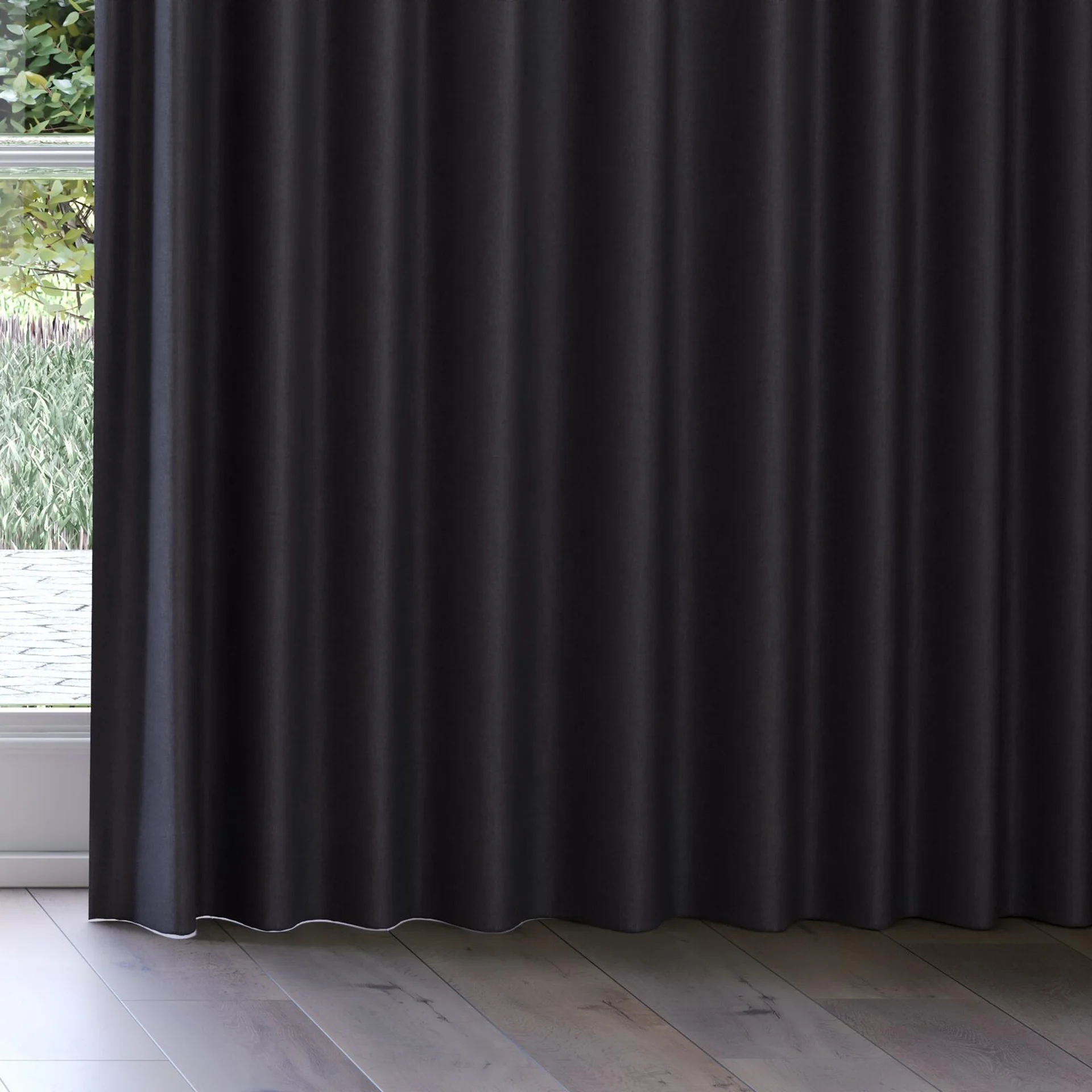 Bottom view of Cushy Raven, on curtain rail
