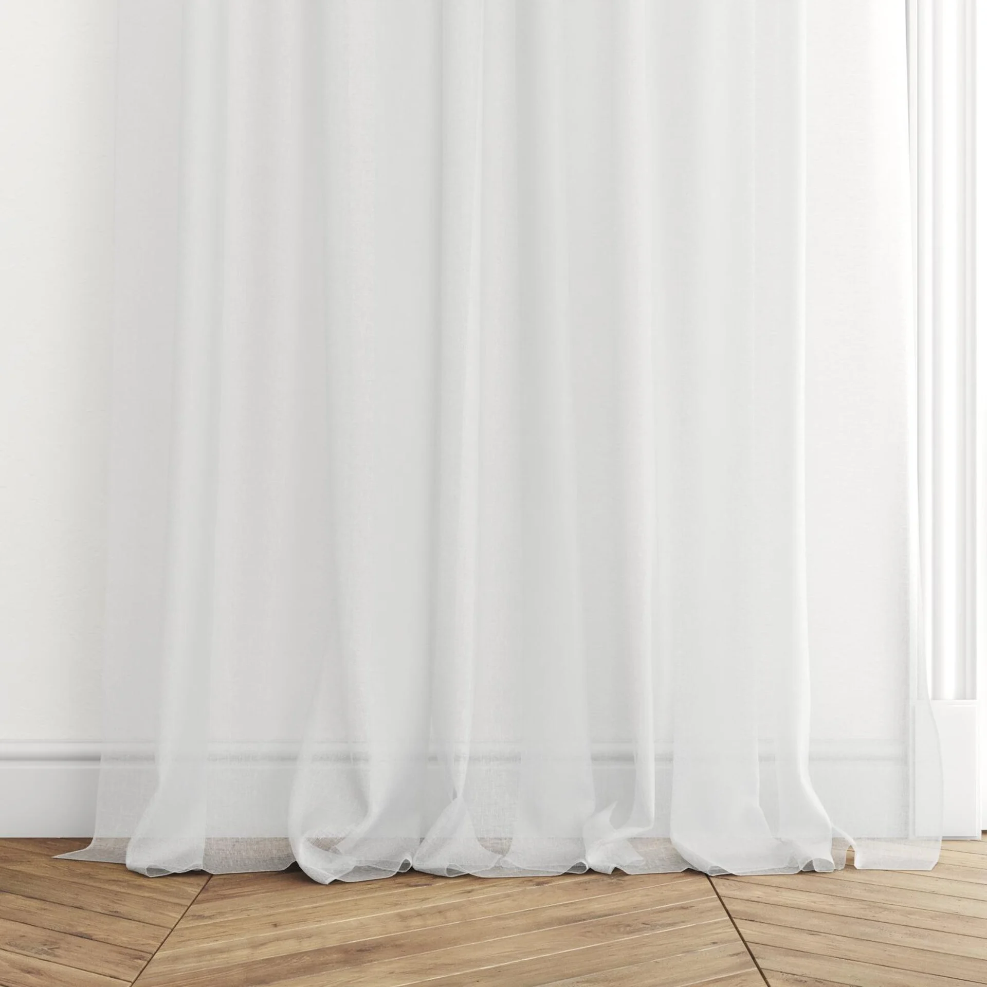 Bottom view of Beauvoir Ivory, puddled with pinch pleat, on curtain rod