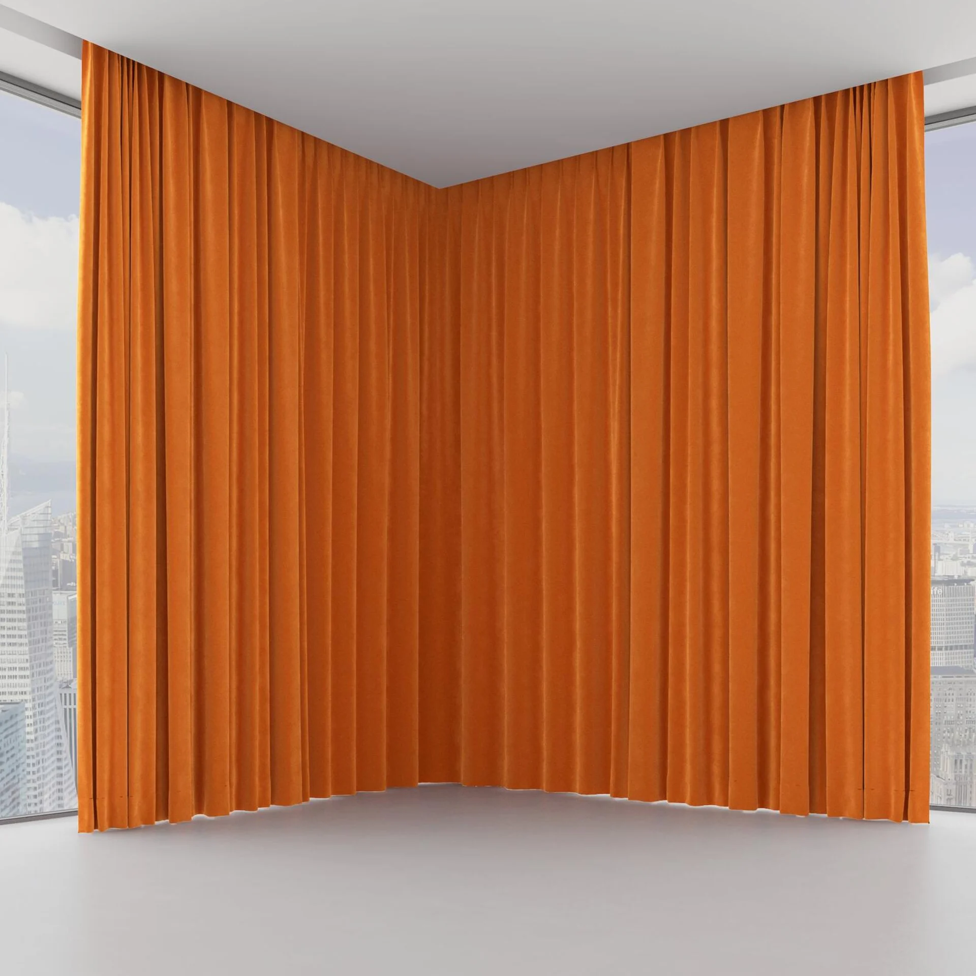 Front view of Lux Velvet Orange 8906, on hidden rail