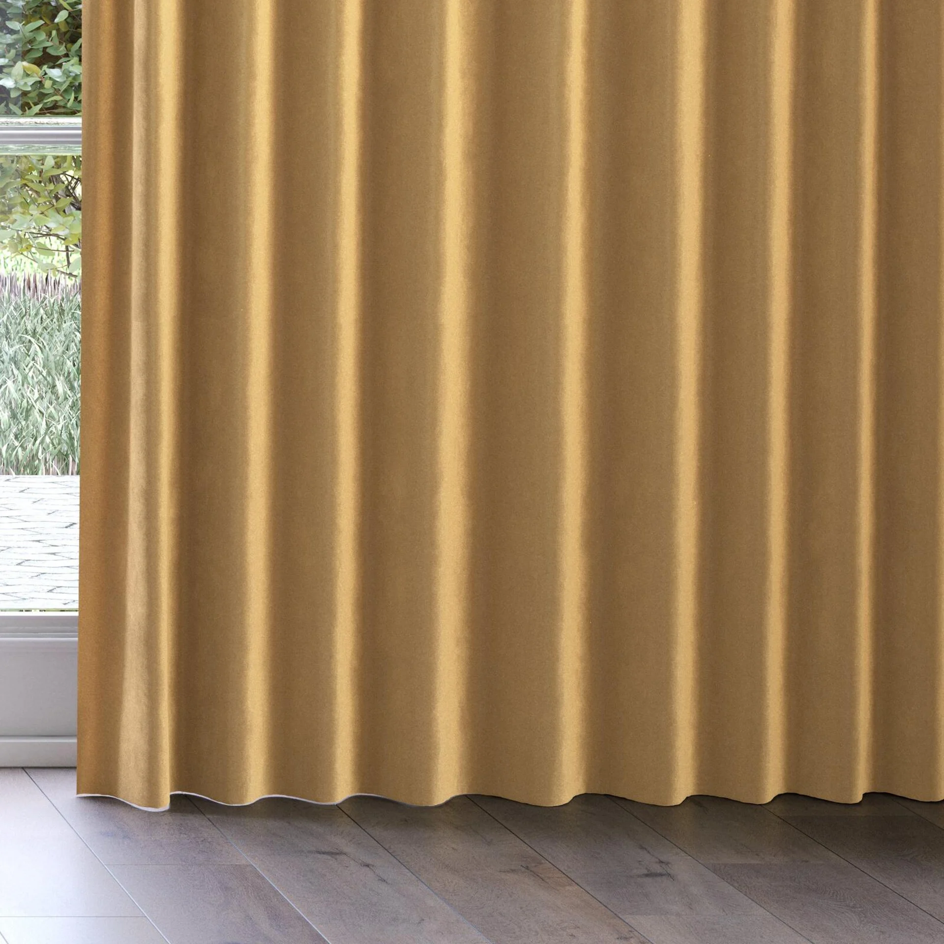 Bottom view of Velvelux Camel, on curtain rail