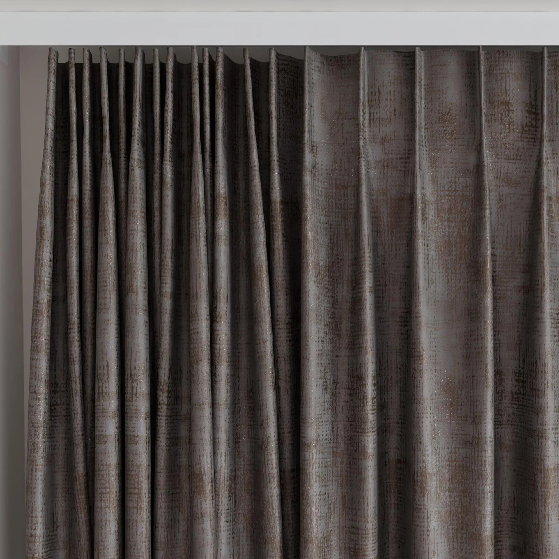 Top view of Gloria Charcoal, on curtain rail