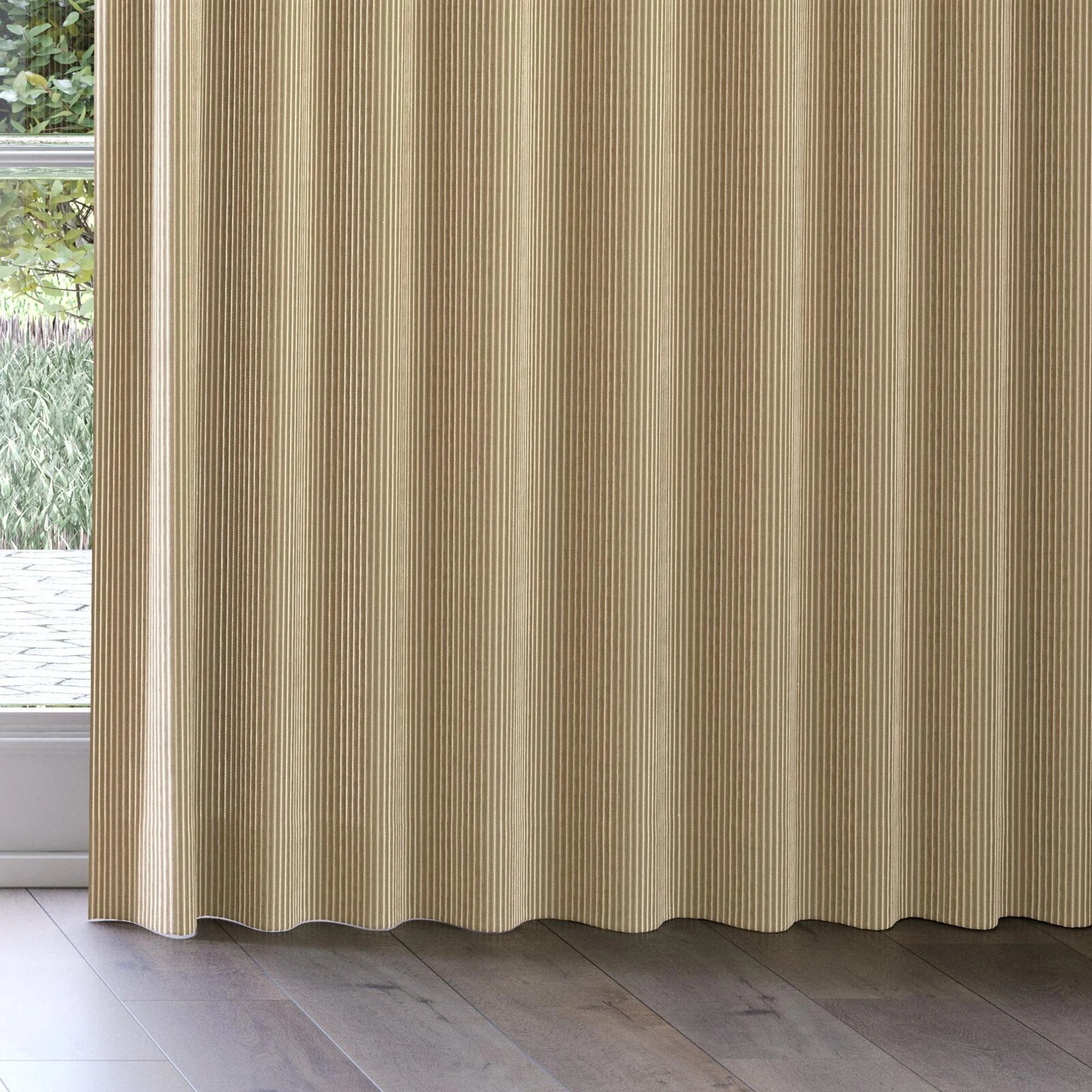 Bottom view of Embrace Biscoff, on curtain rail