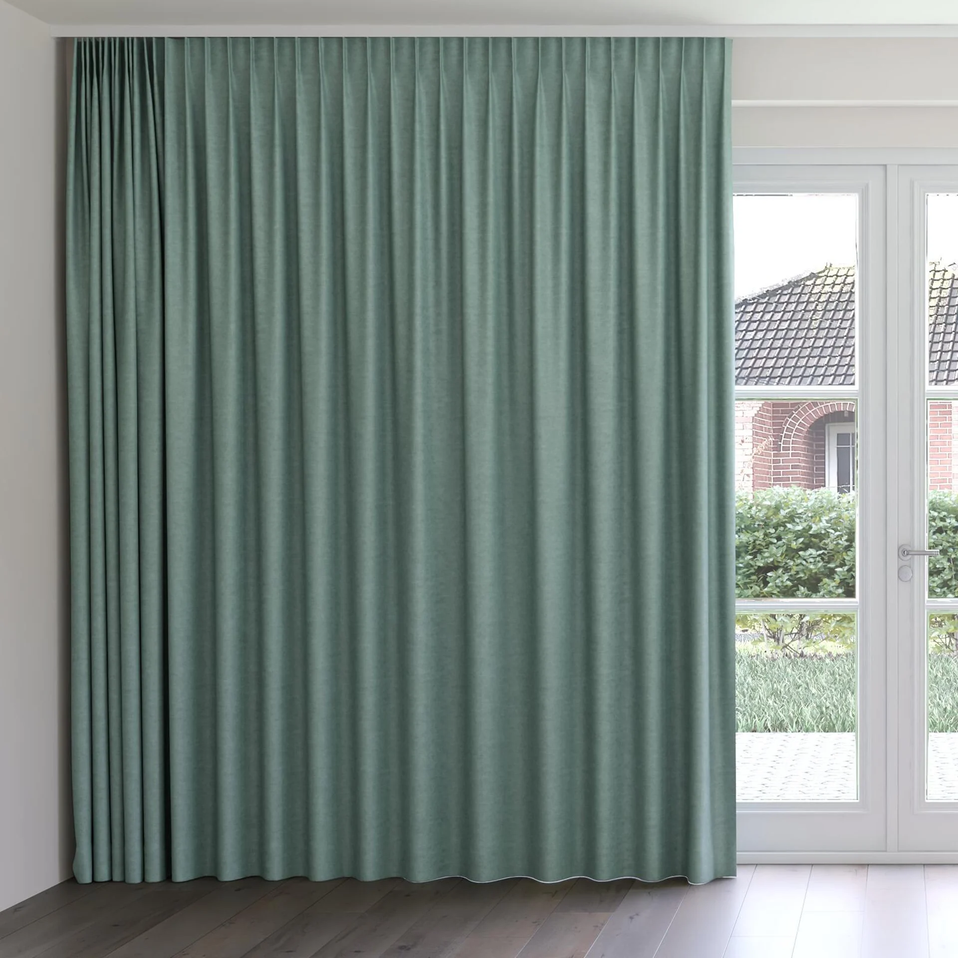 Front view of Colourwash Scuba, on curtain rail