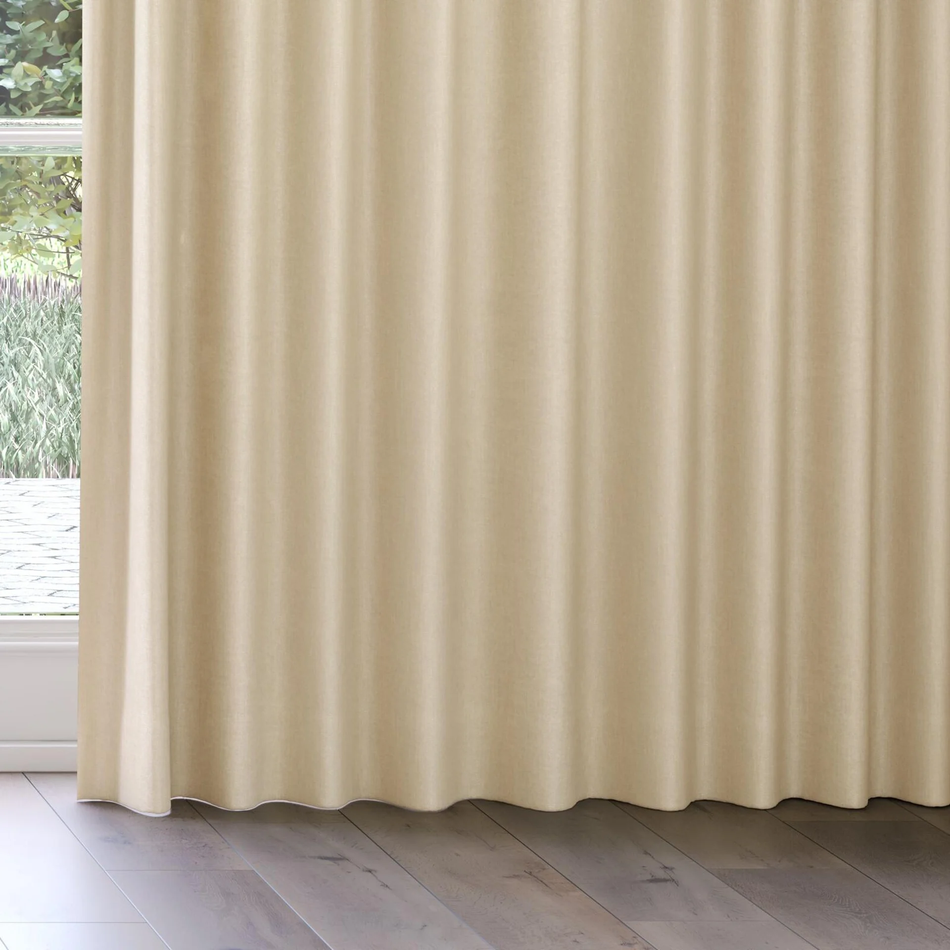 Bottom view of Bronco Raffia, on curtain rail