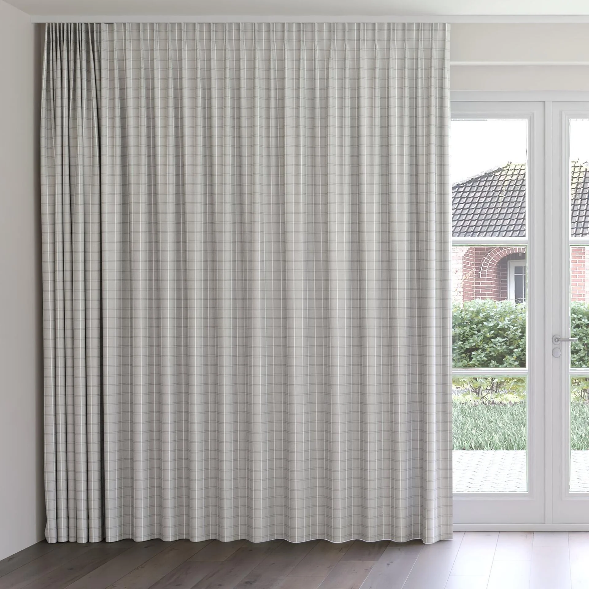 Front view of Southport Sepia, on curtain rail