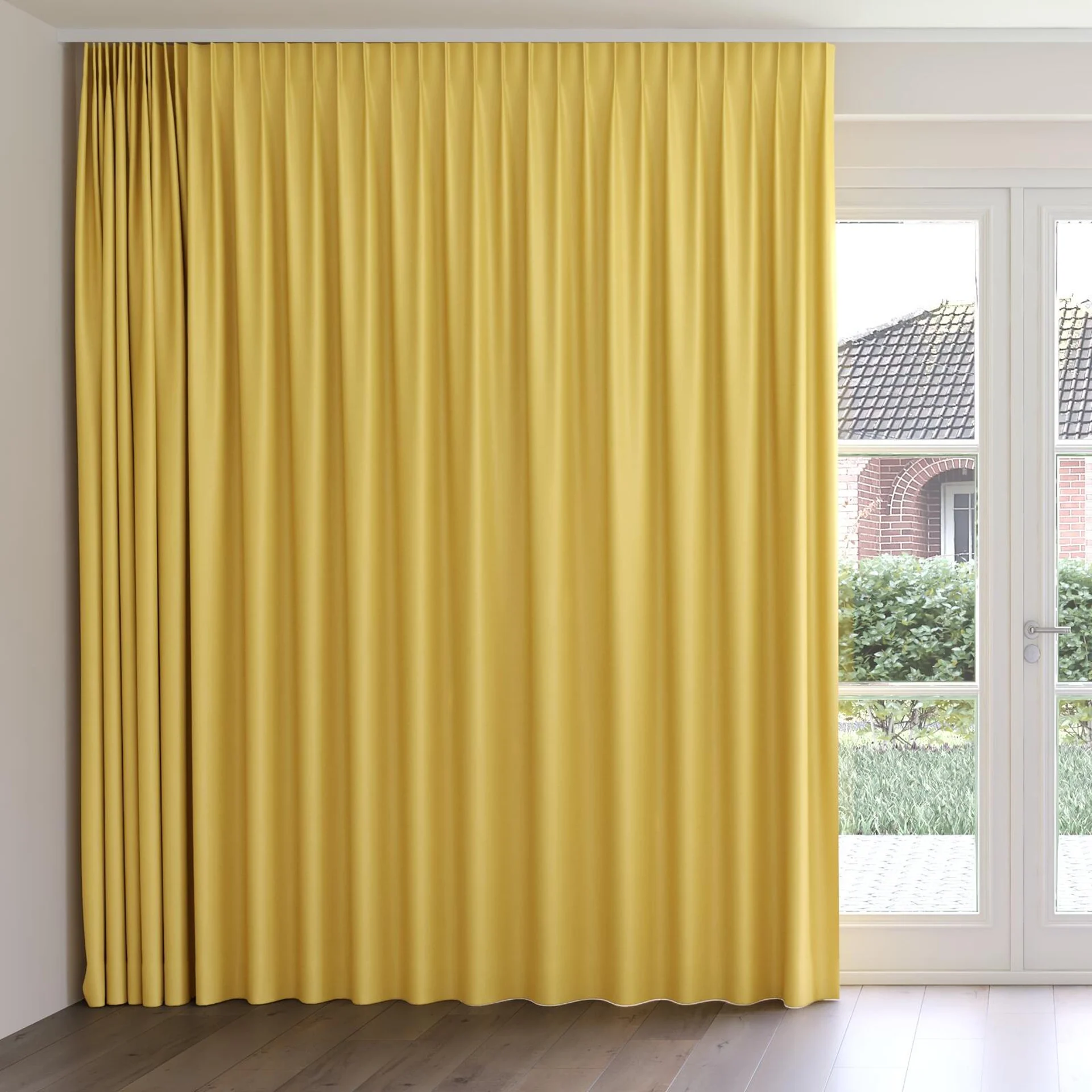 Front view of Re-Vive Sunflower, on curtain rail