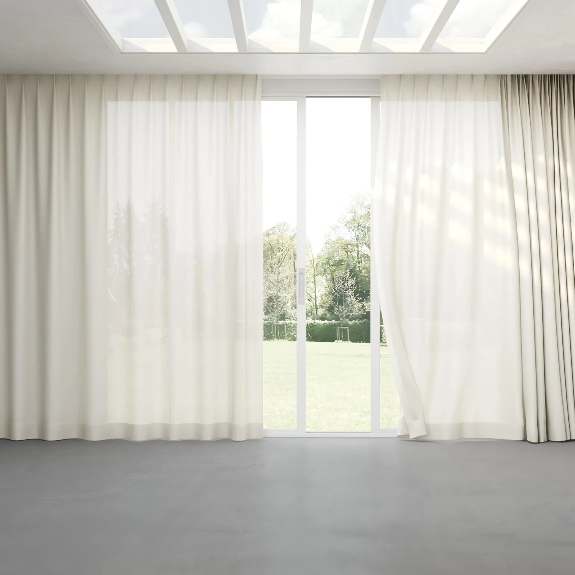 Full view of Linen Natural, pinch pleat