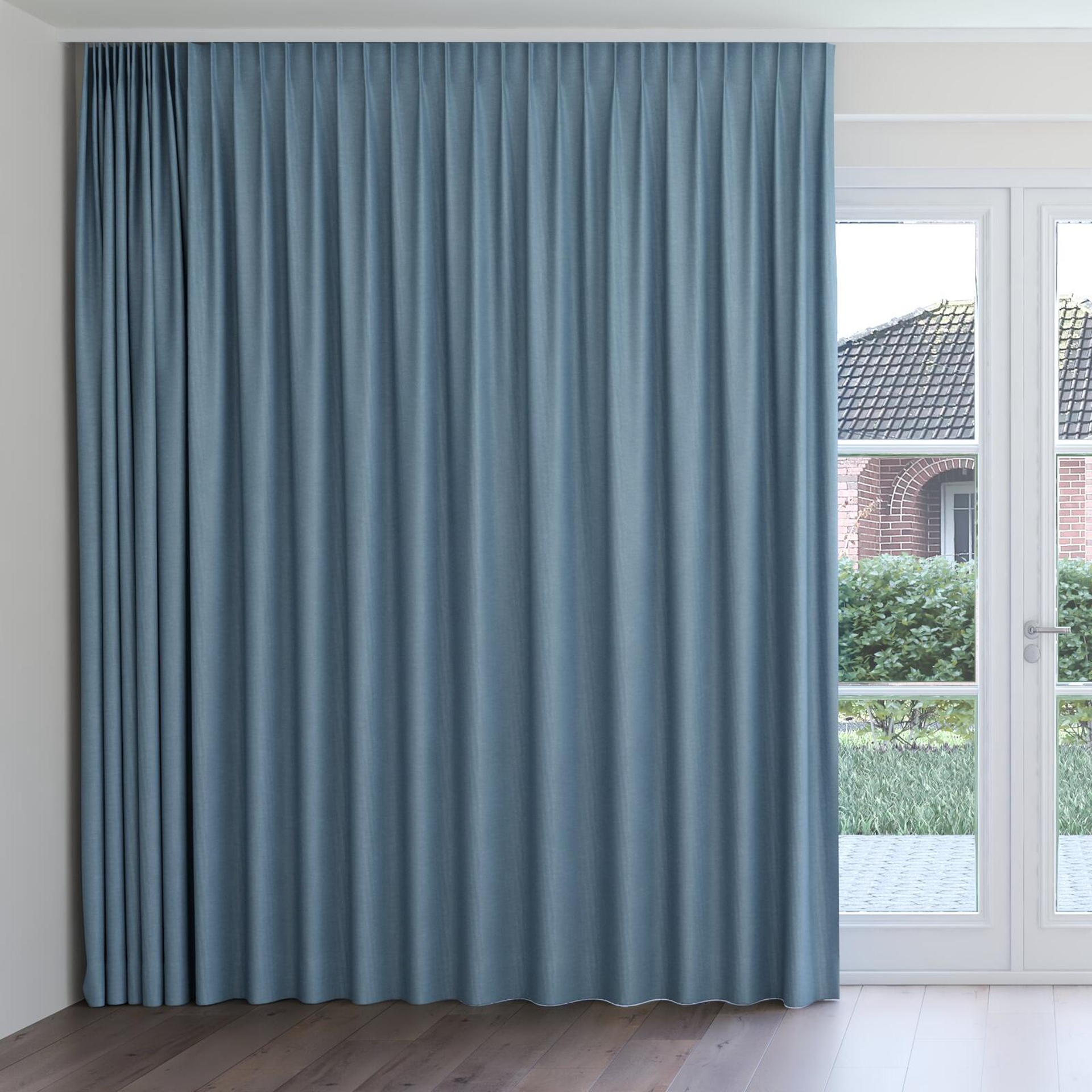 Front view of Casual Scuba, on curtain rail